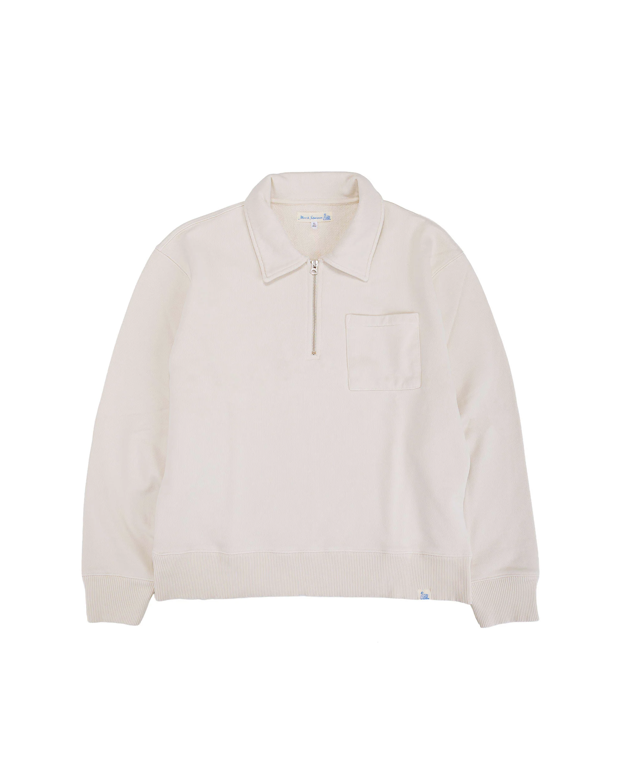 Merz B. Schwanen ZIP03 Authentic Fleece Polo Collared Half-Zip Cotton Sweatshirt Nature