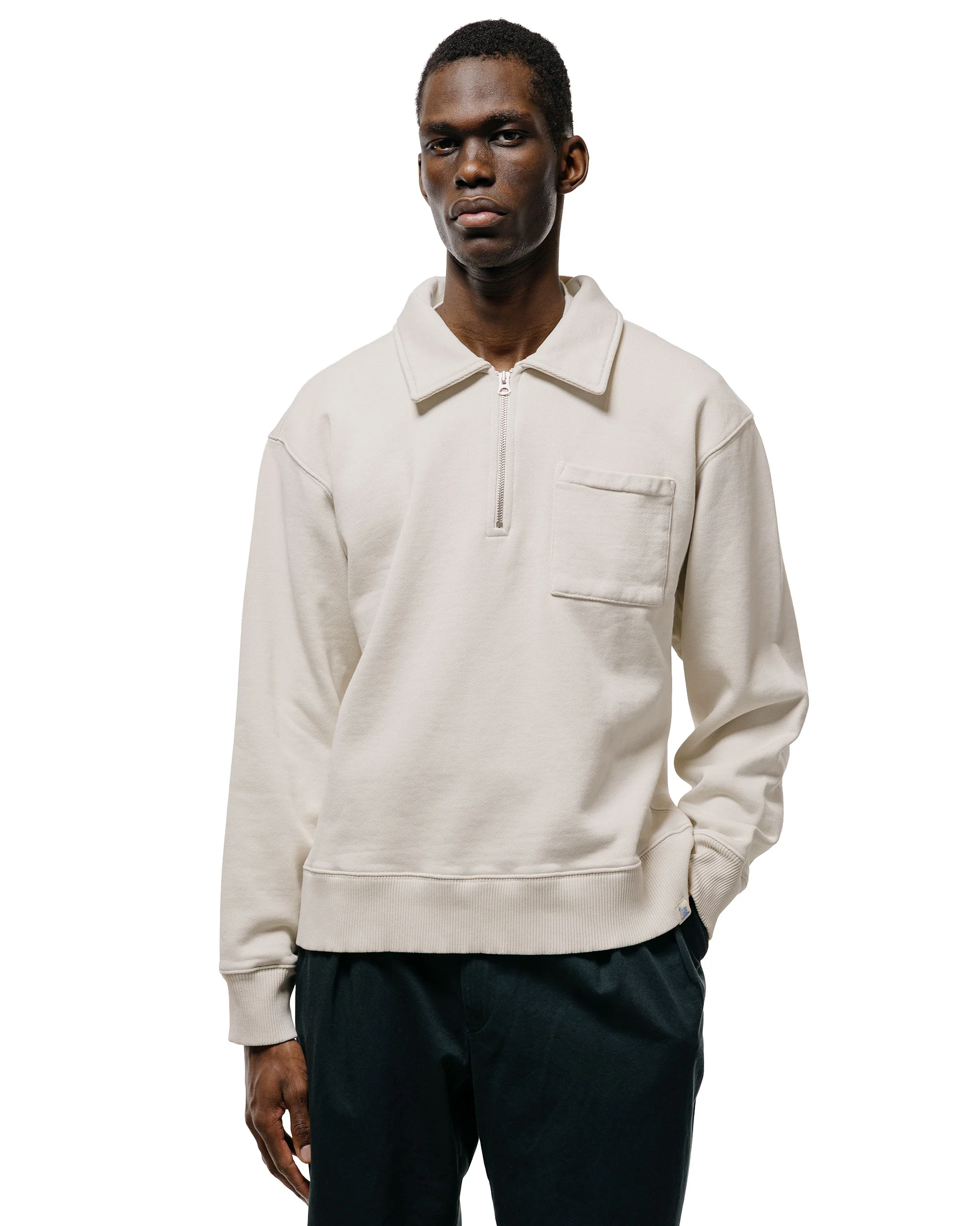 Merz B. Schwanen ZIP03 Authentic Fleece Polo Collared Half-Zip Cotton Sweatshirt Nature - Image 2