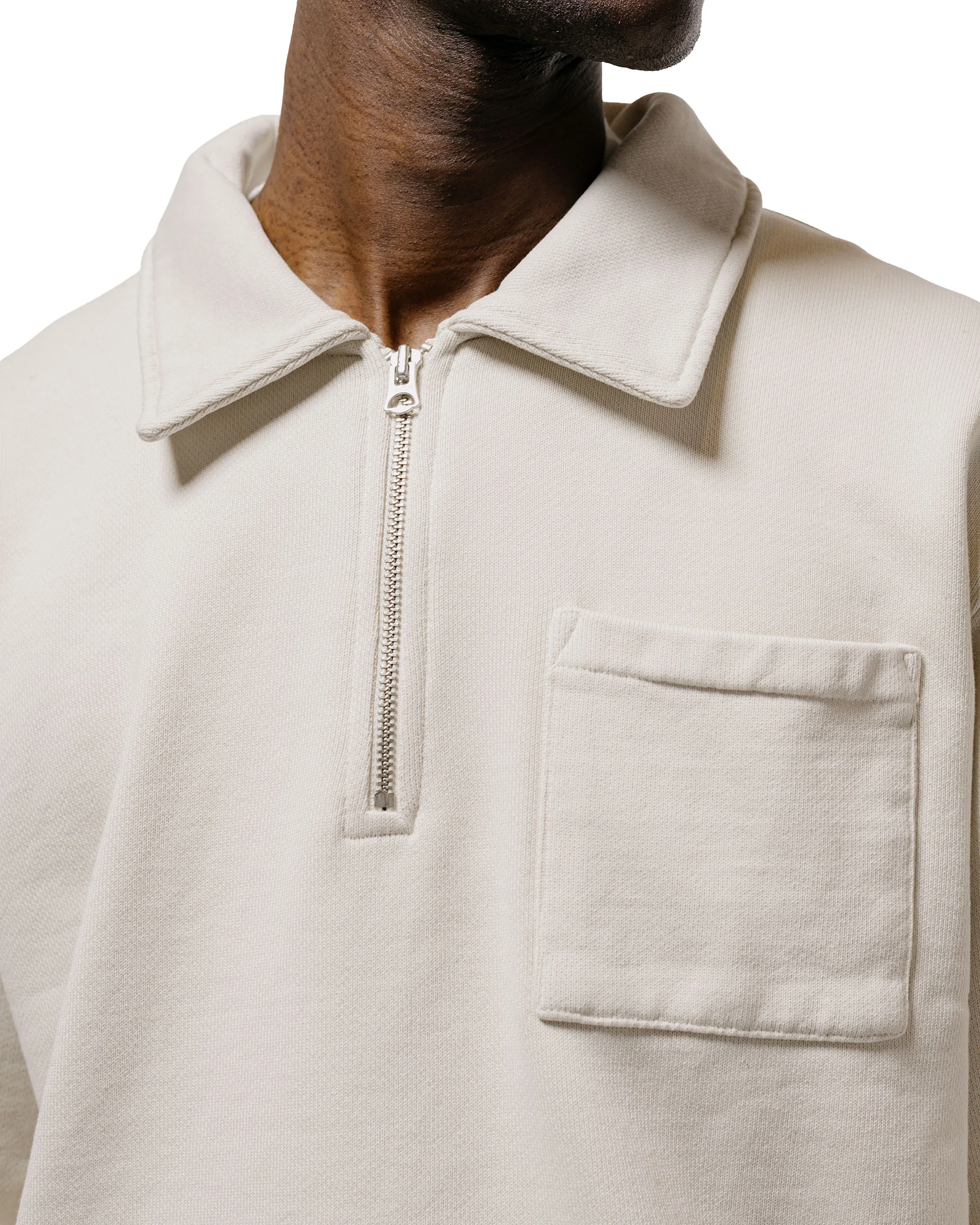 Merz B. Schwanen ZIP03 Authentic Fleece Polo Collared Half-Zip Cotton Sweatshirt Nature - Image 3