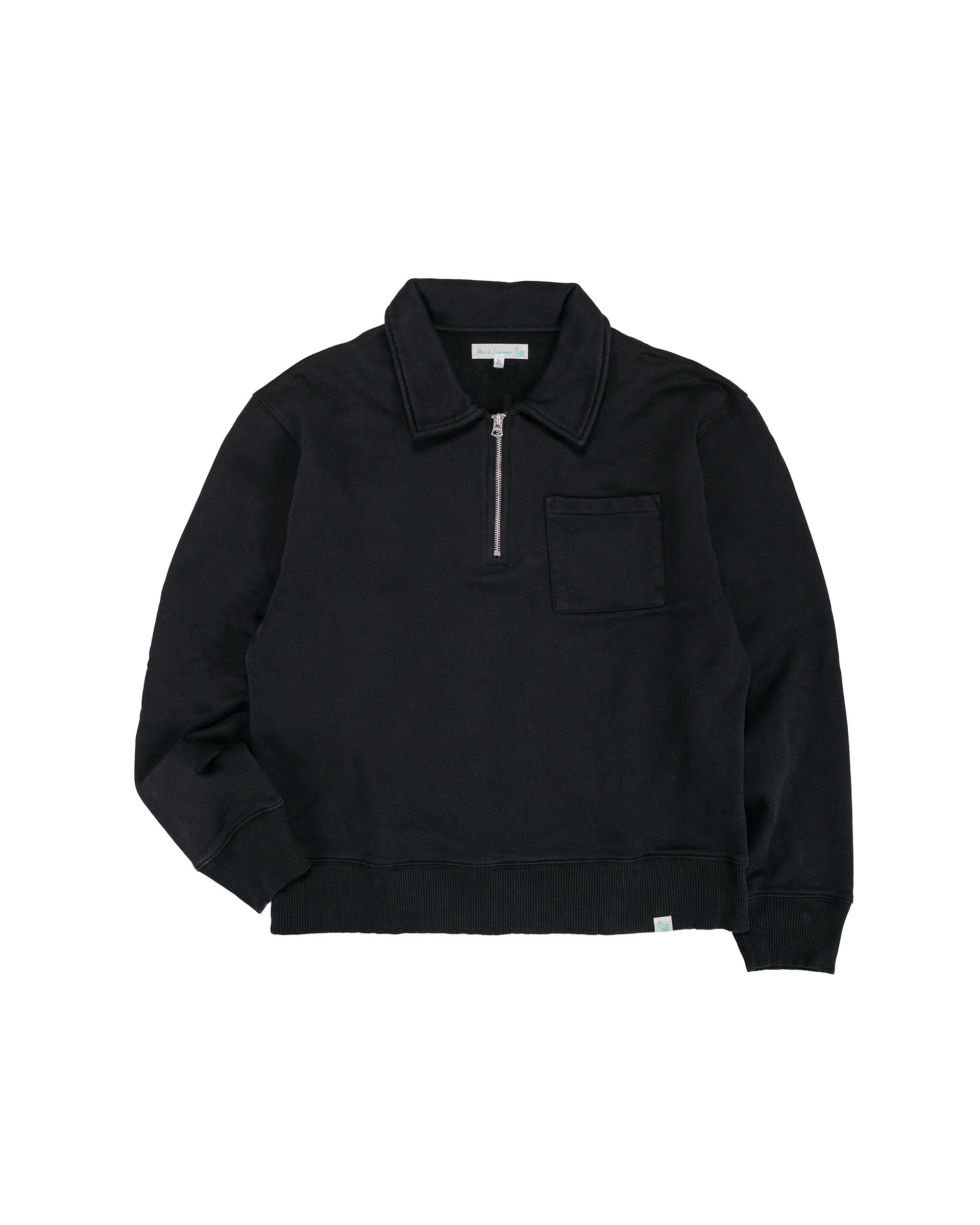 Merz B. Schwanen ZIP03 Authentic Fleece Polo Collared Half-Zip Cotton Sweatshirt Deep Black