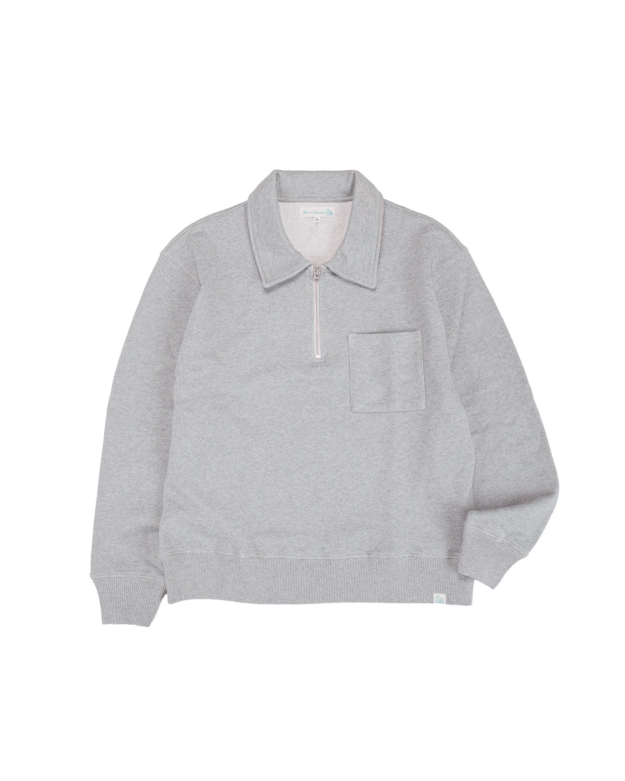 Merz B. Schwanen ZIP03 Authentic Fleece Polo Collared Half-Zip Cotton Sweatshirt Grey
