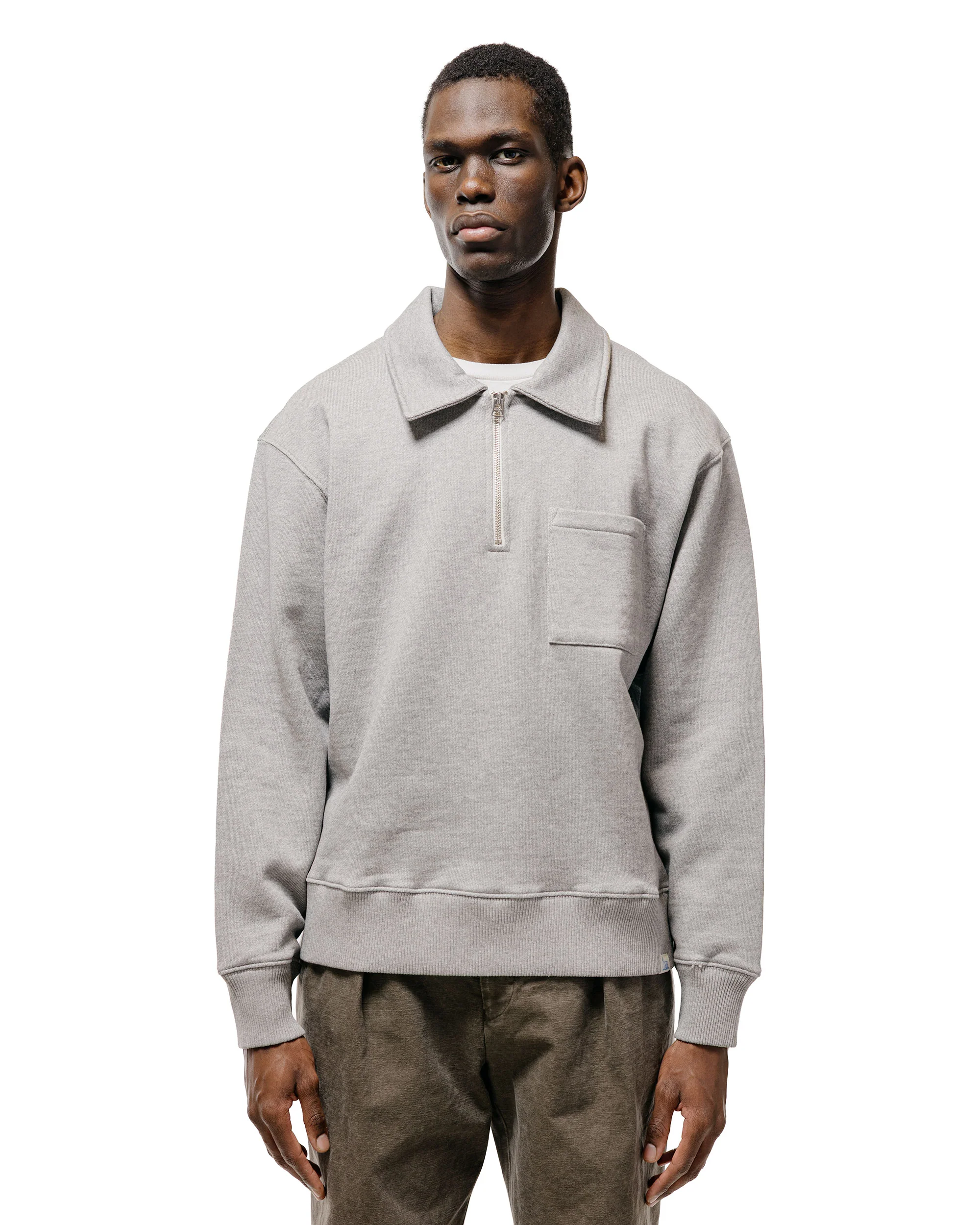 Merz B. Schwanen ZIP03 Authentic Fleece Polo Collared Half-Zip Cotton Sweatshirt Grey - Image 2