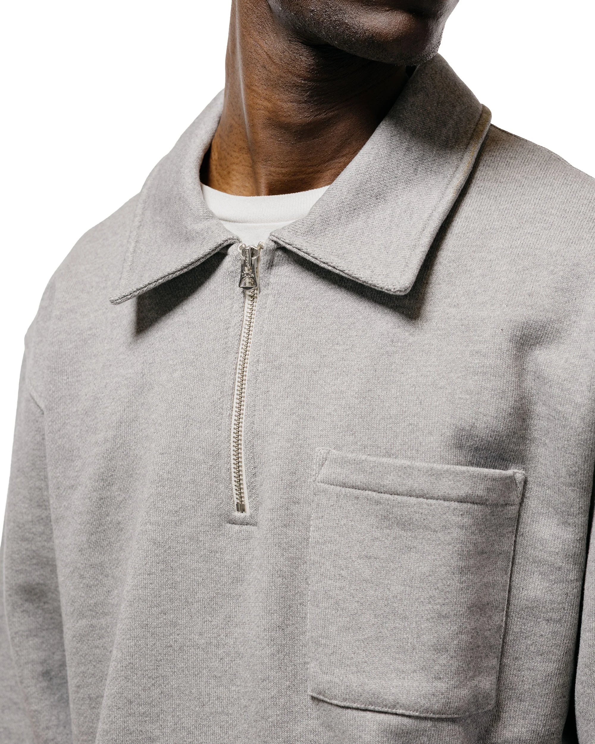 Merz B. Schwanen ZIP03 Authentic Fleece Polo Collared Half-Zip Cotton Sweatshirt Grey - Image 3