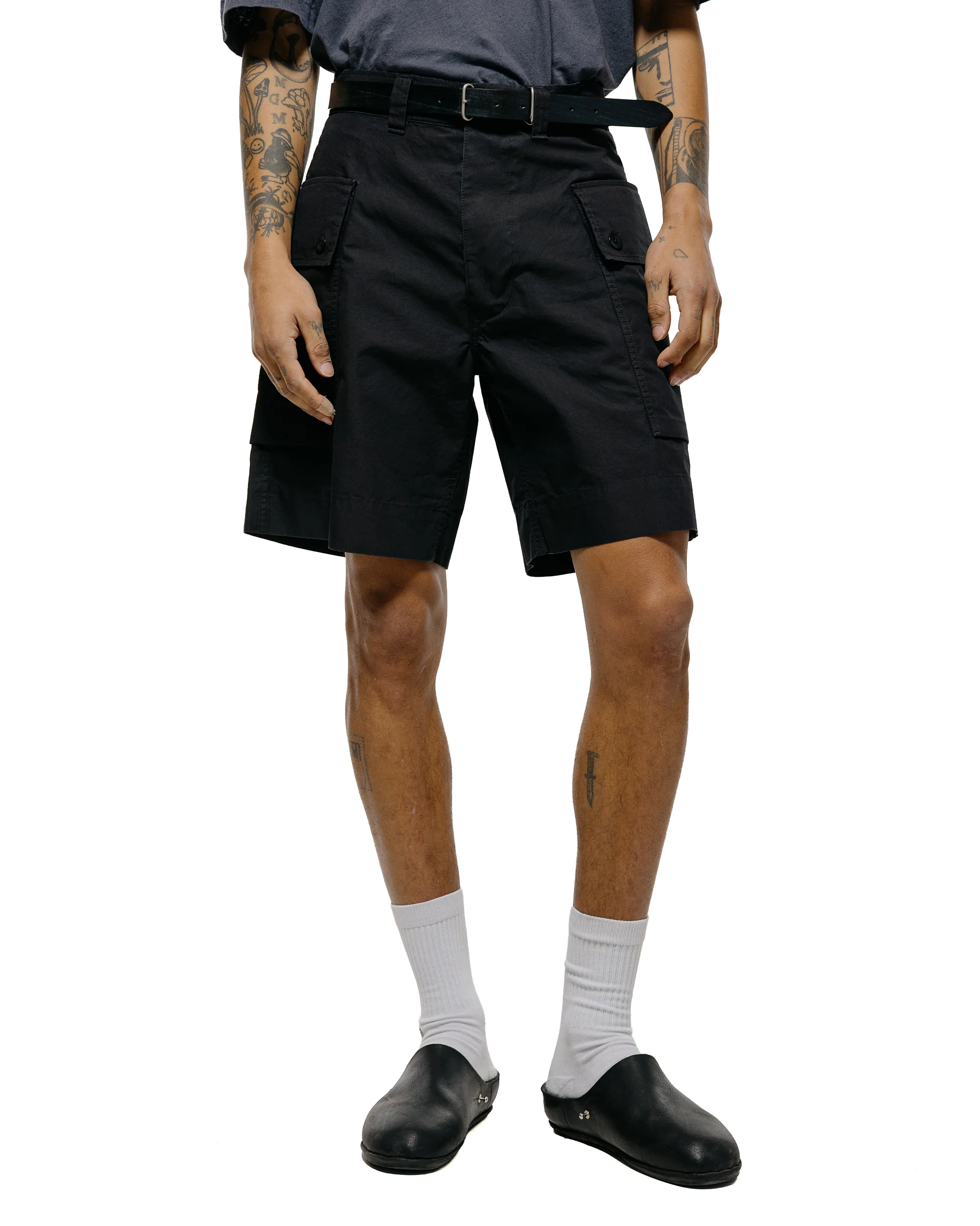 MHL Cargo Pocket Shorts Cotton Nylon Poplin Black - Image 2