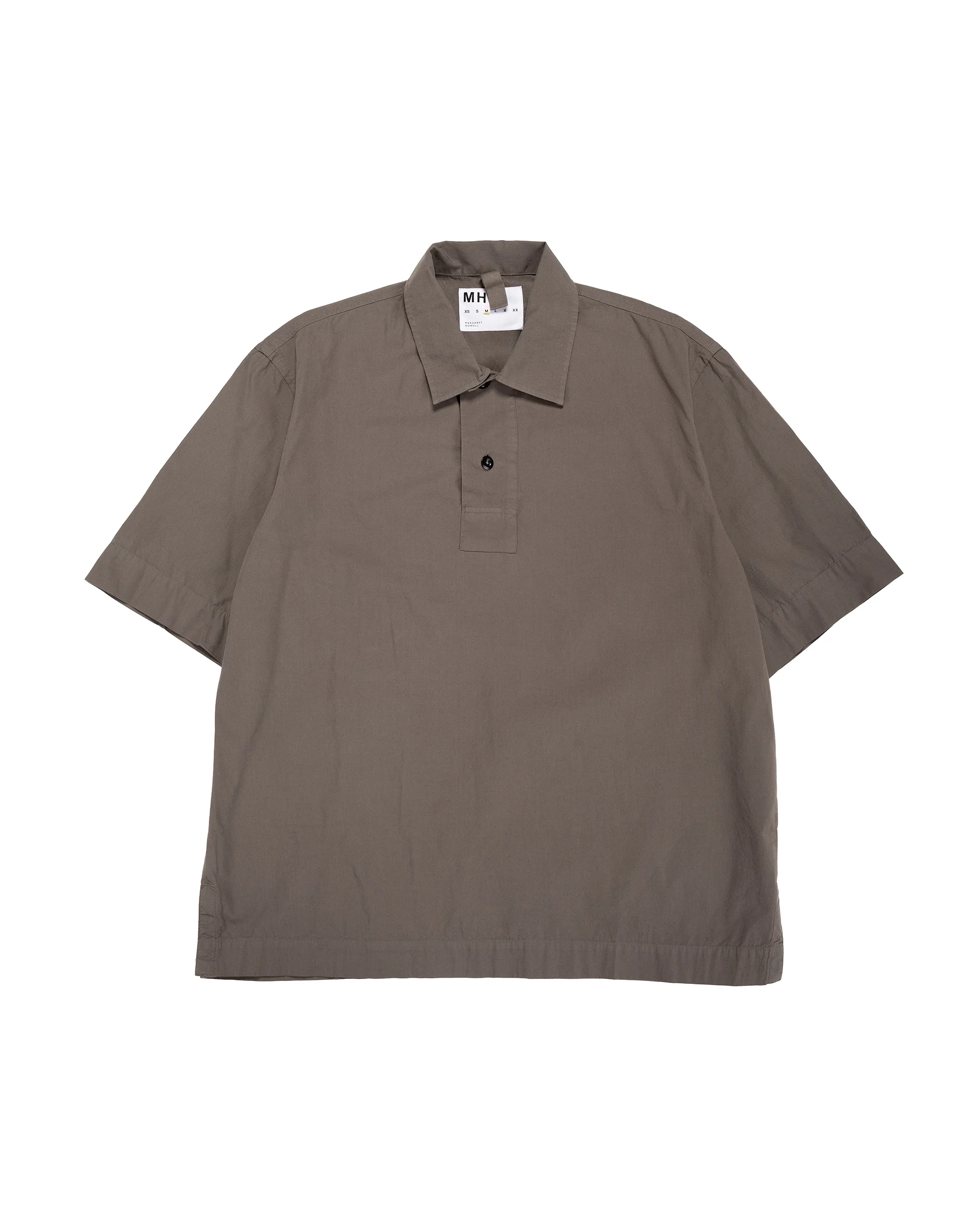 MHL Offset Placket Polo Washed Cotton Poplin Mole