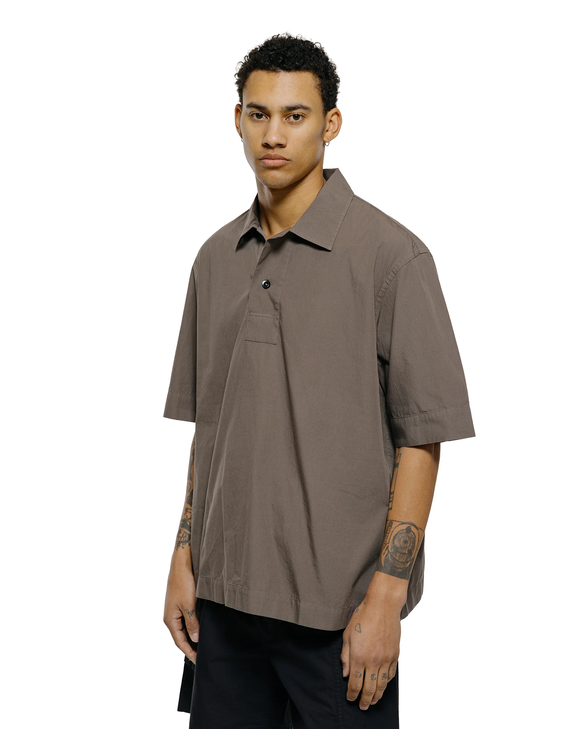 MHL Offset Placket Polo Washed Cotton Poplin Mole - Image 2