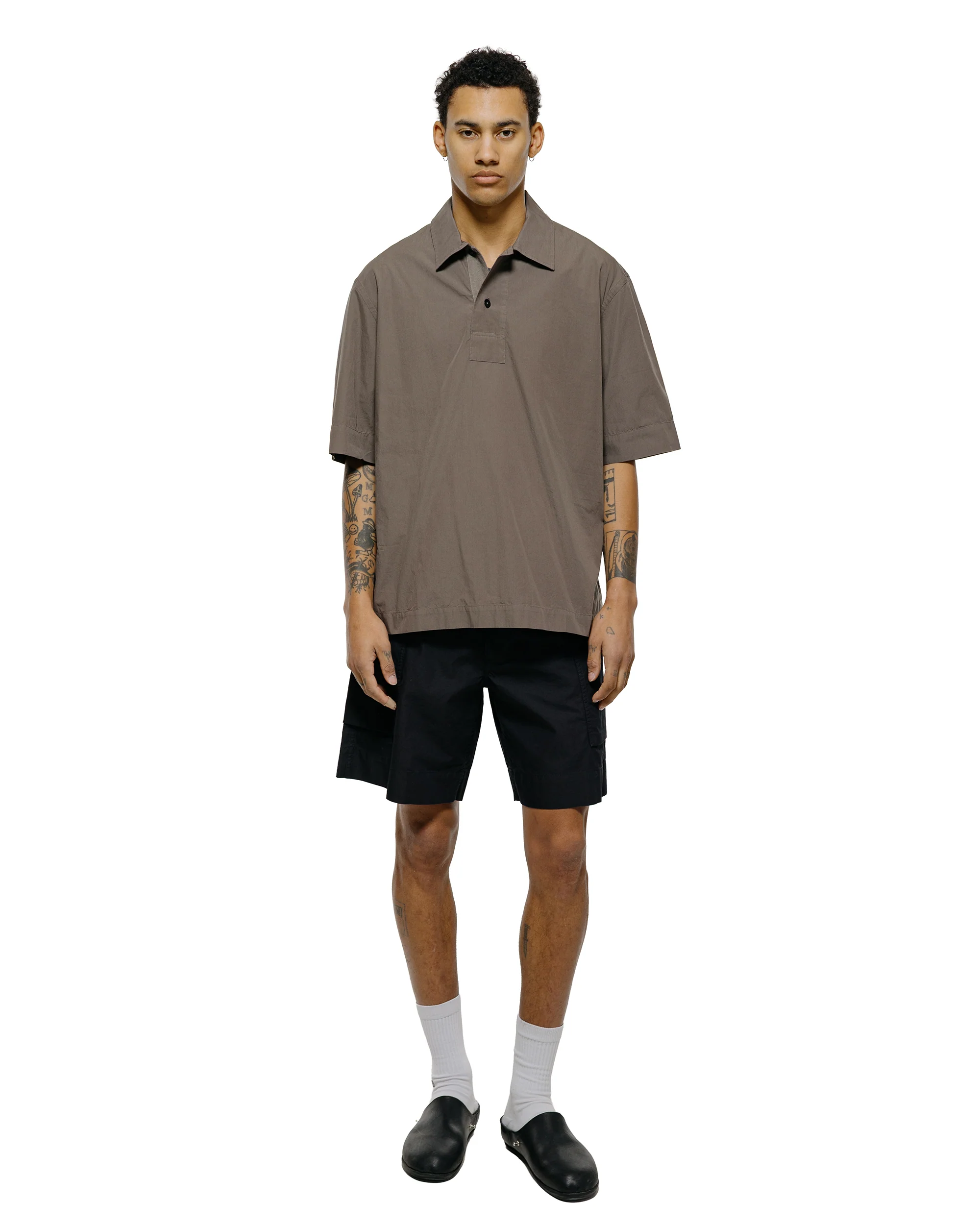 MHL Offset Placket Polo Washed Cotton Poplin Mole - Image 4