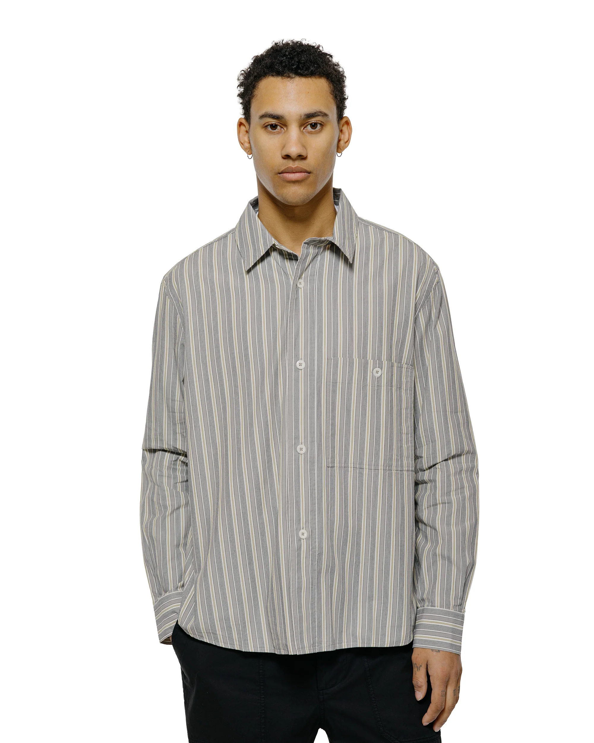 MHL Overall Shirt Pyjama Stripe Cotton Off White/Grey/Zest - Image 2
