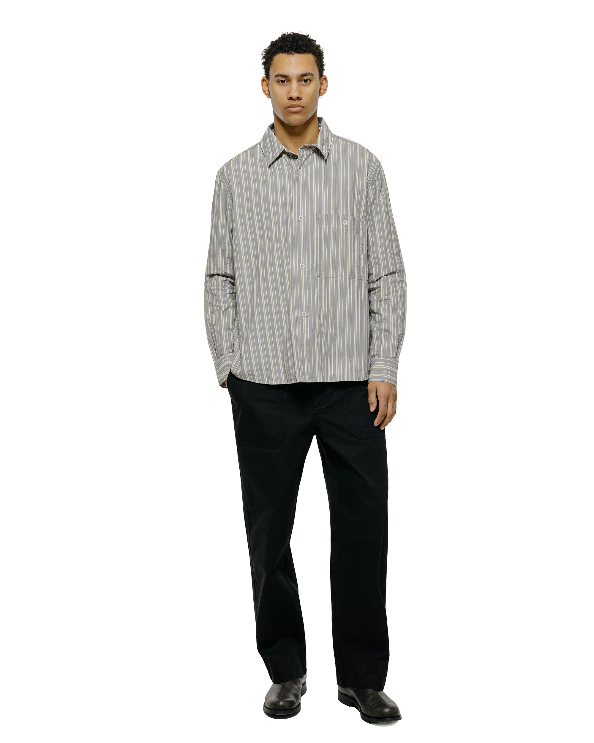 MHL Overall Shirt Pyjama Stripe Cotton Off White/Grey/Zest - Image 4