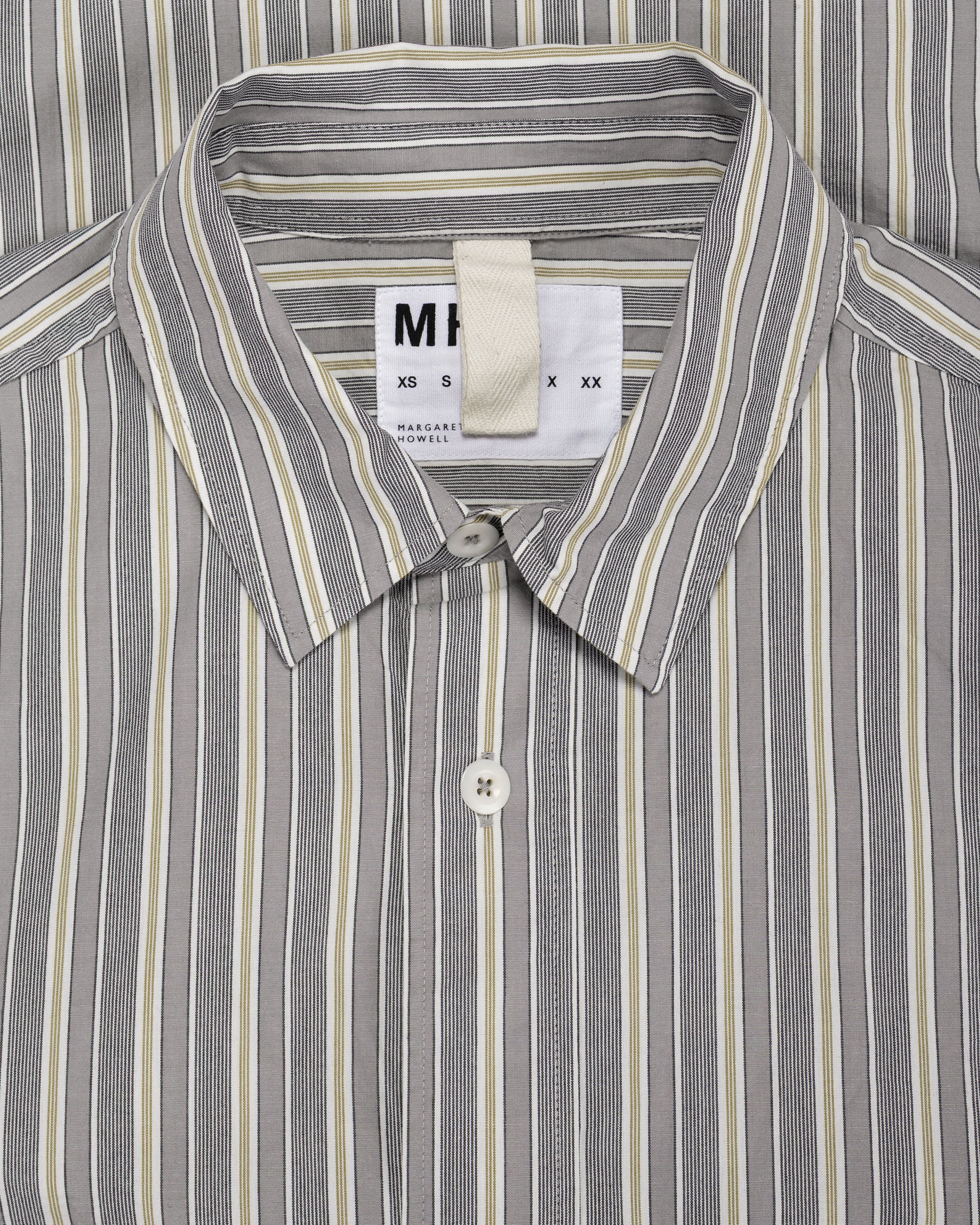 MHL Overall Shirt Pyjama Stripe Cotton Off White/Grey/Zest - Image 5