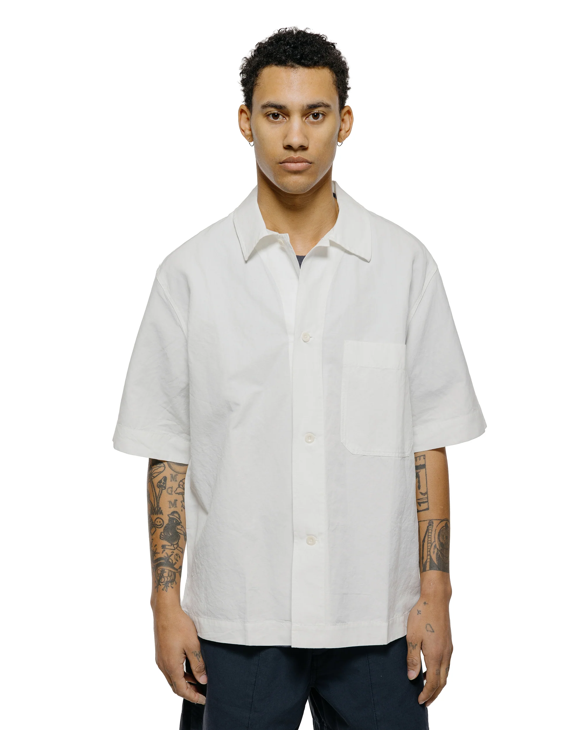 MHL S/S PJ Shirt Cotton Linen Poplin Chalk - Image 2