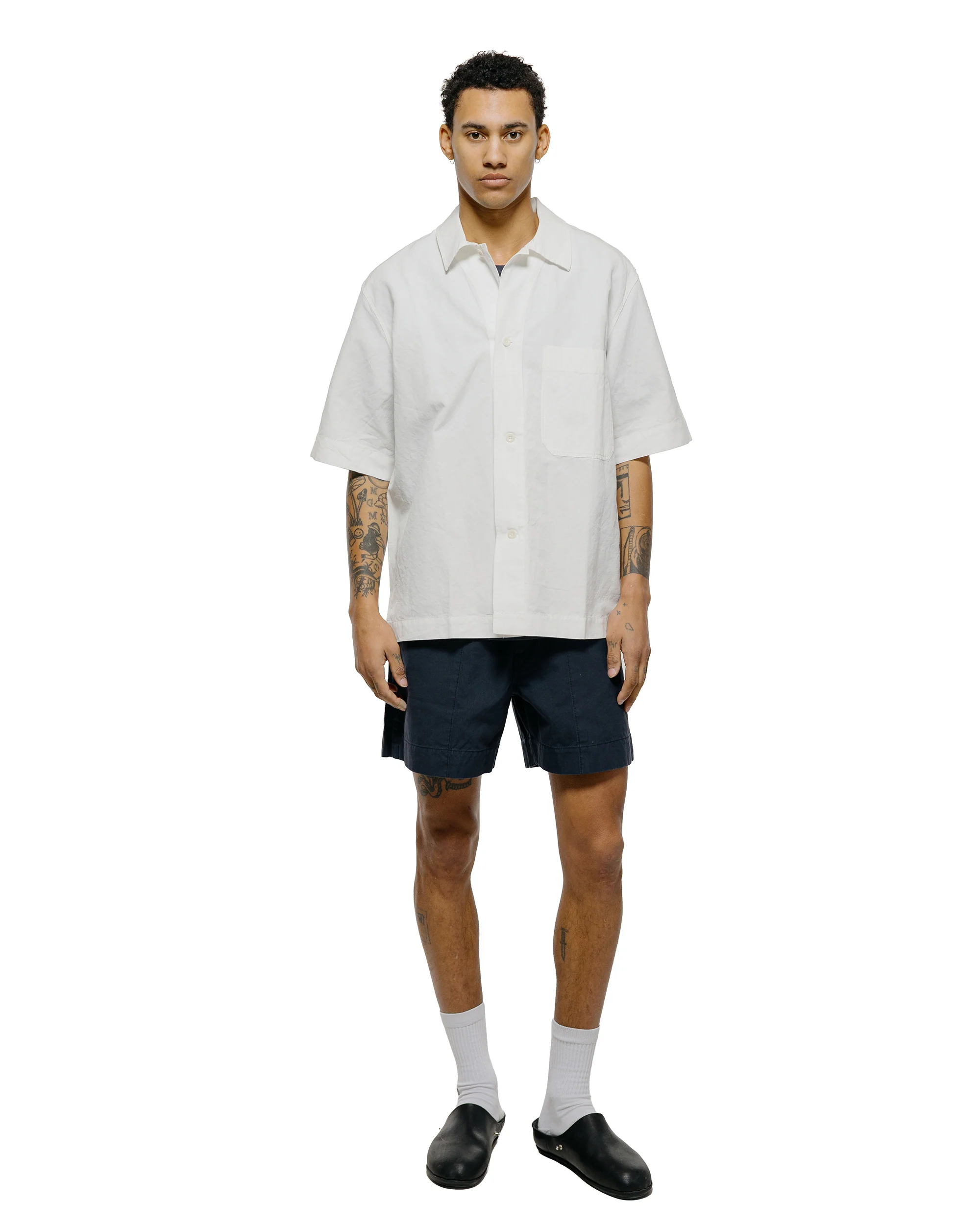 MHL S/S PJ Shirt Cotton Linen Poplin Chalk - Image 4