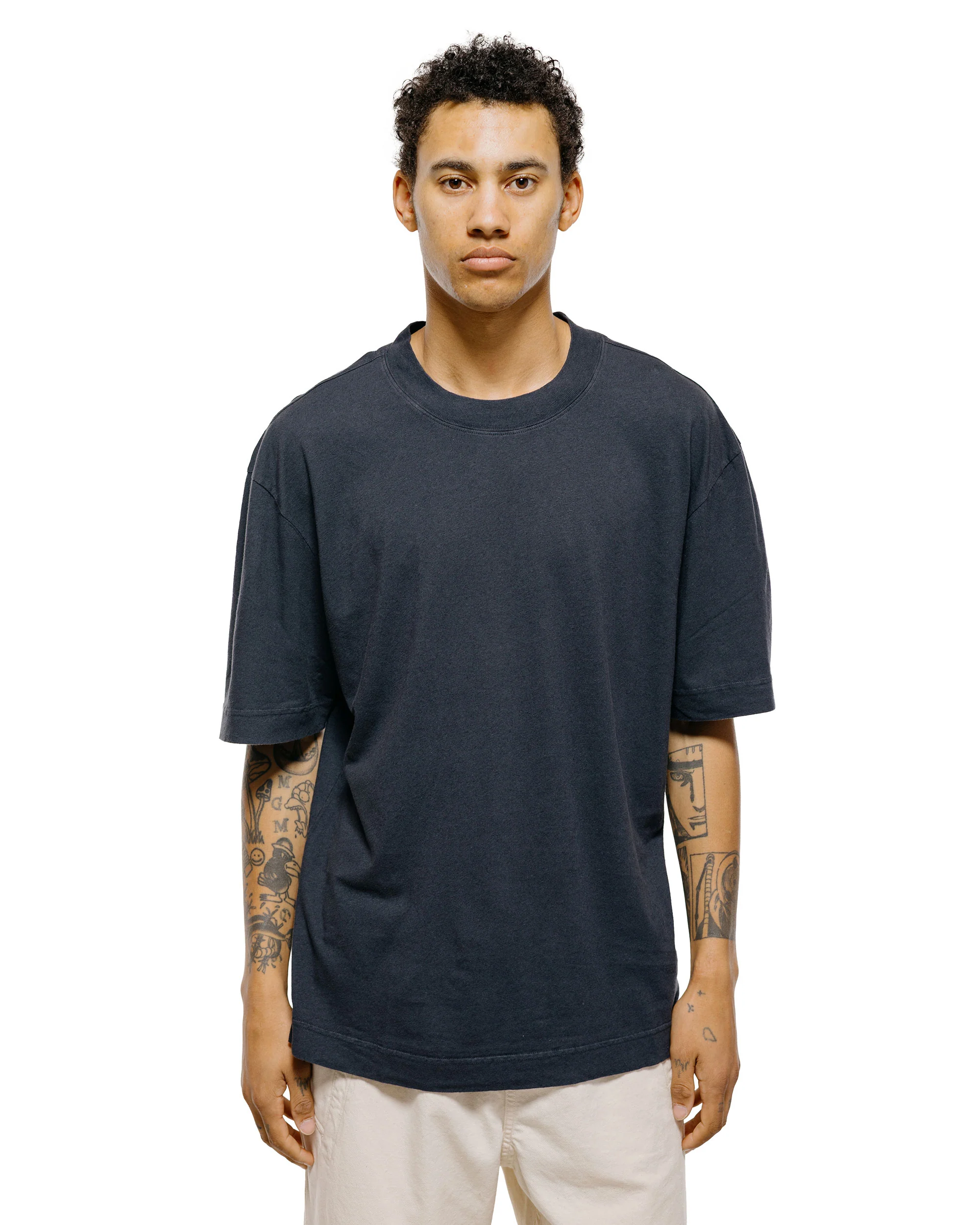 MHL Simple T-Shirt Organic Cotton Linen Jersey Navy - Image 2