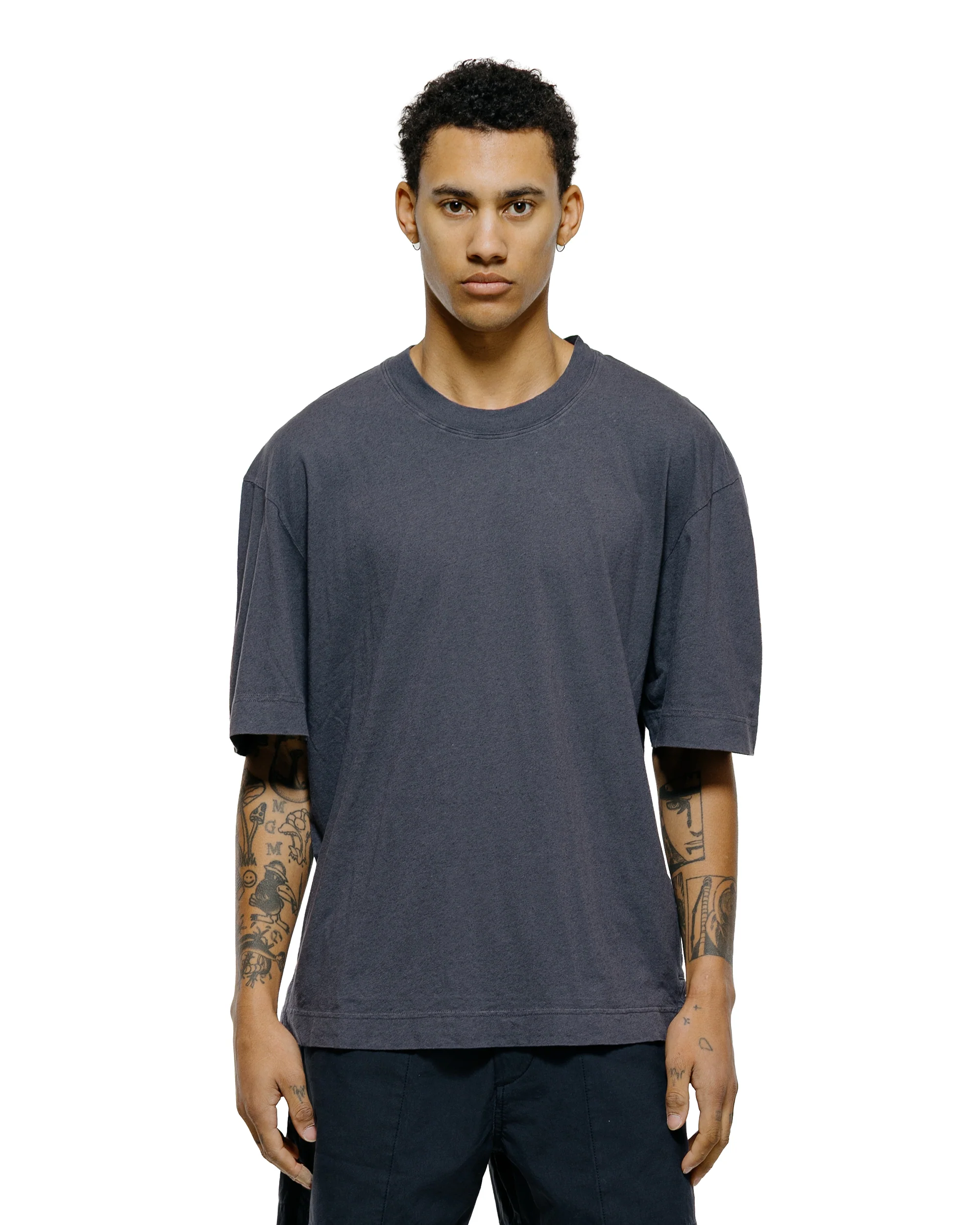 MHL Simple T-Shirt Organic Cotton Linen Jersey Slate Blue - Image 2