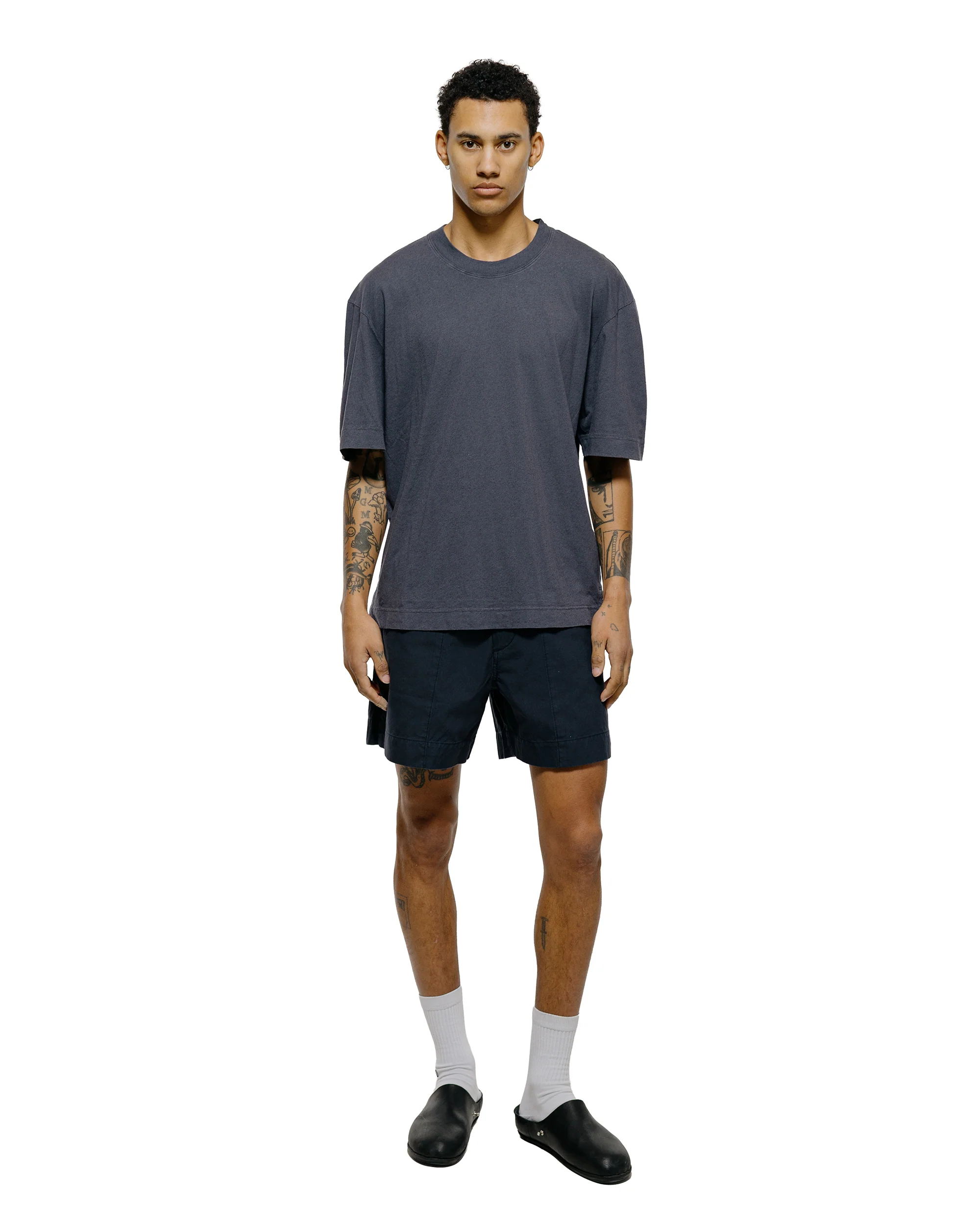 MHL Simple T-Shirt Organic Cotton Linen Jersey Slate Blue - Image 4