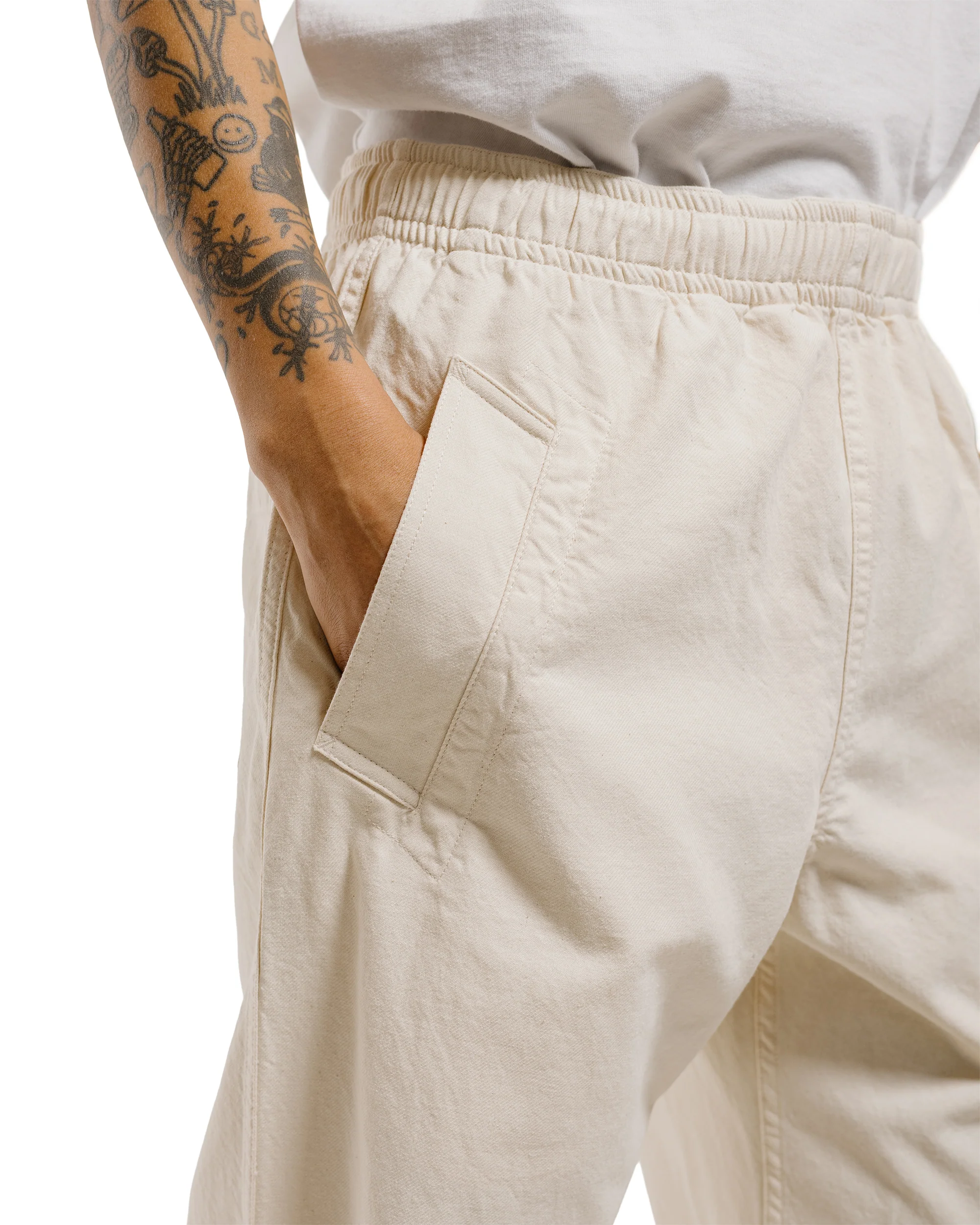 MHL Wide Leg Jogger Workwear Cotton Twill Off White - Image 3
