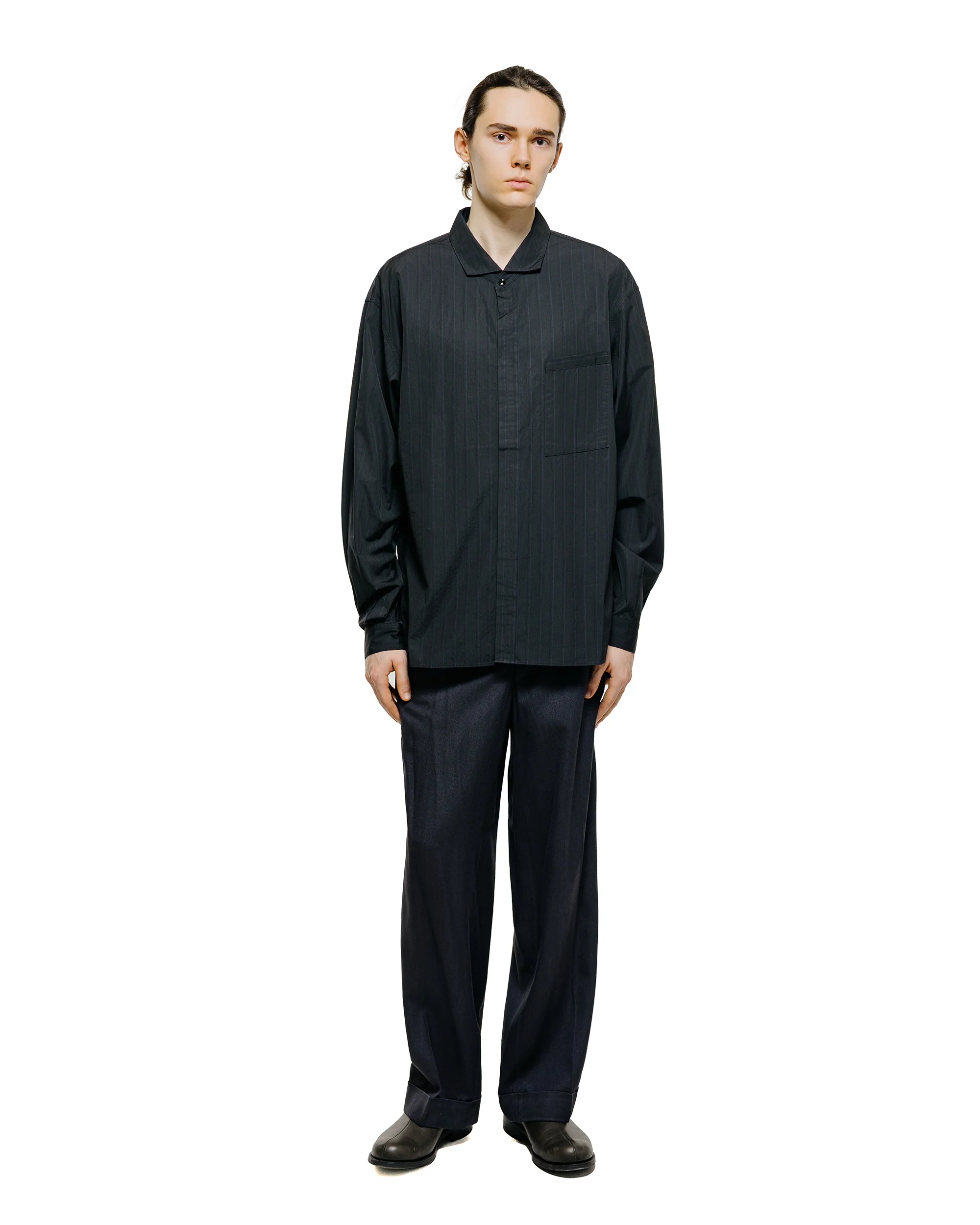 MotivMfg Robert Trousers Herringbone Tussah Silk Suiting Dark Navy - Image 4