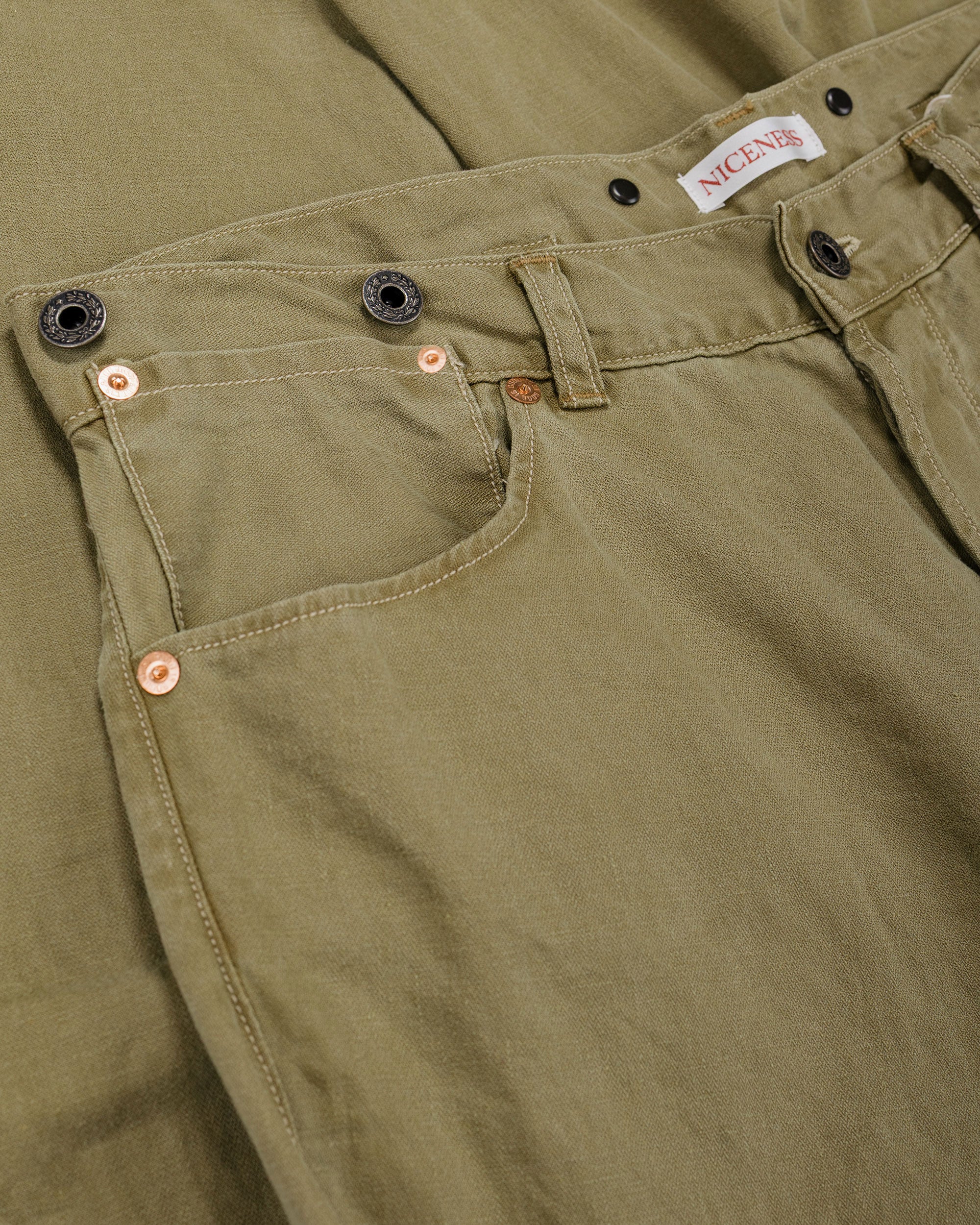 NICENESS H.Sharky Vintage Treat Herringbone Twist Jeans Khaki - Image 5
