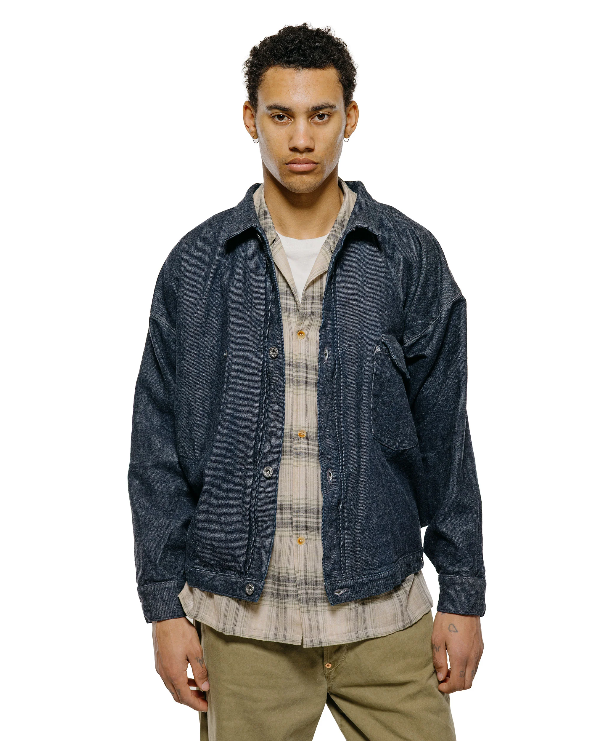 NICENESS Thornhill Raw Denim Tracker Jacket Indigo - Image 2