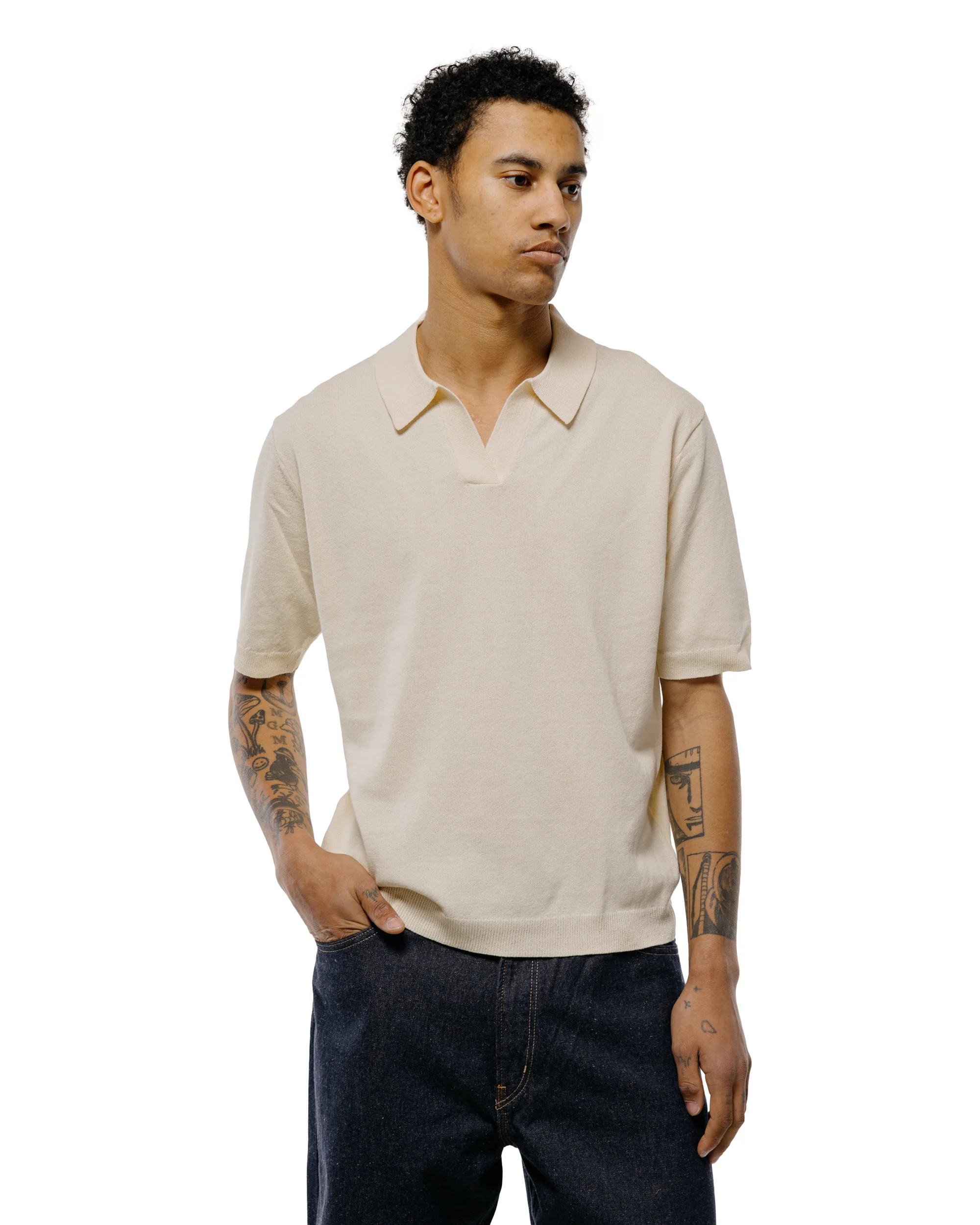 Norse Projects Anholt Cotton Paper Polo Natural Ecru - Image 2
