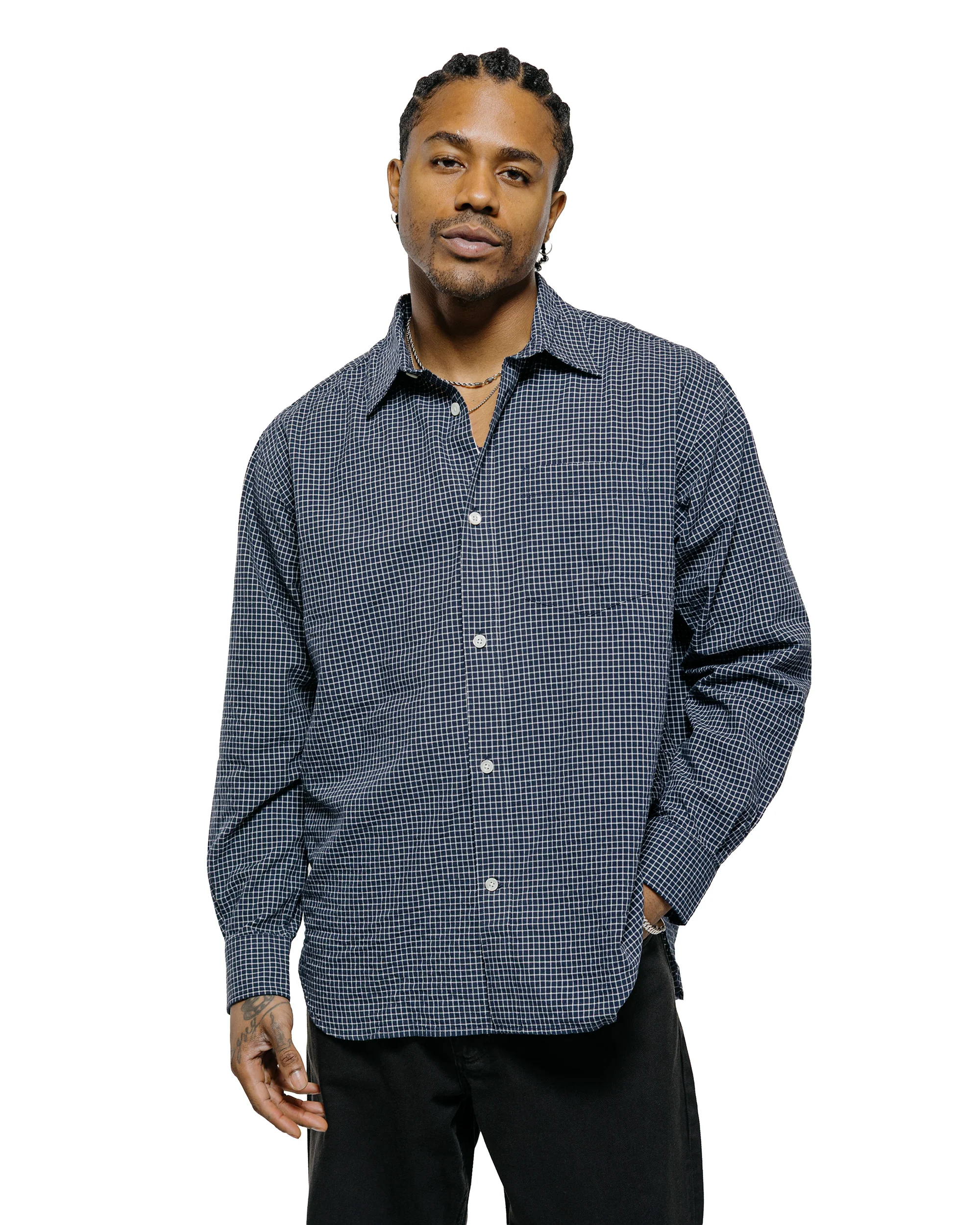 Norse Projects Espevik Check Oversized Shirt Dark Navy - Image 2