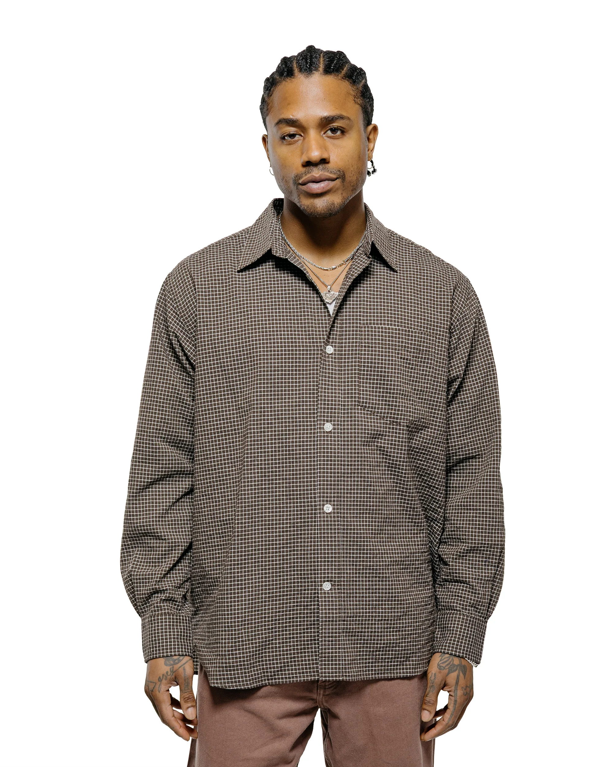Norse Projects Espevik Check Oversized Shirt Taupe - Image 2