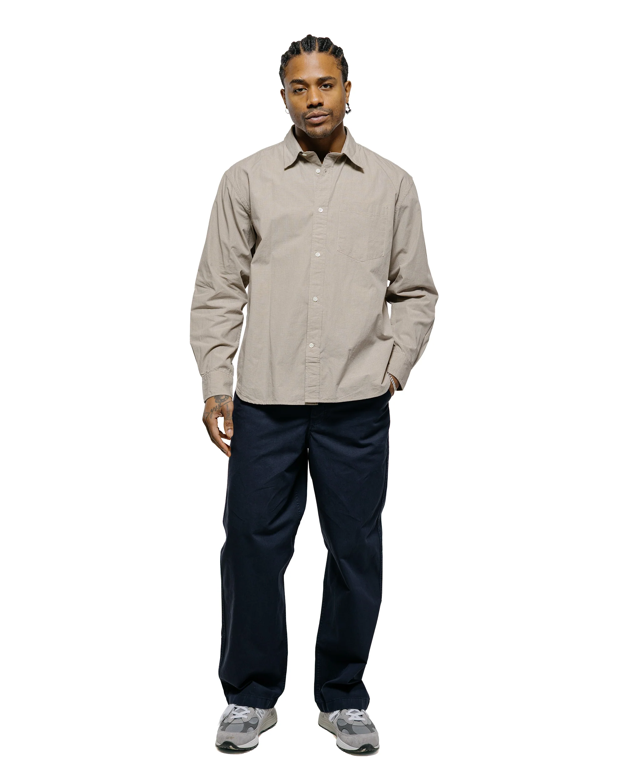 Norse Projects Espevik Oversize Micro Poplin Check Shirt Oatmeal - Image 4