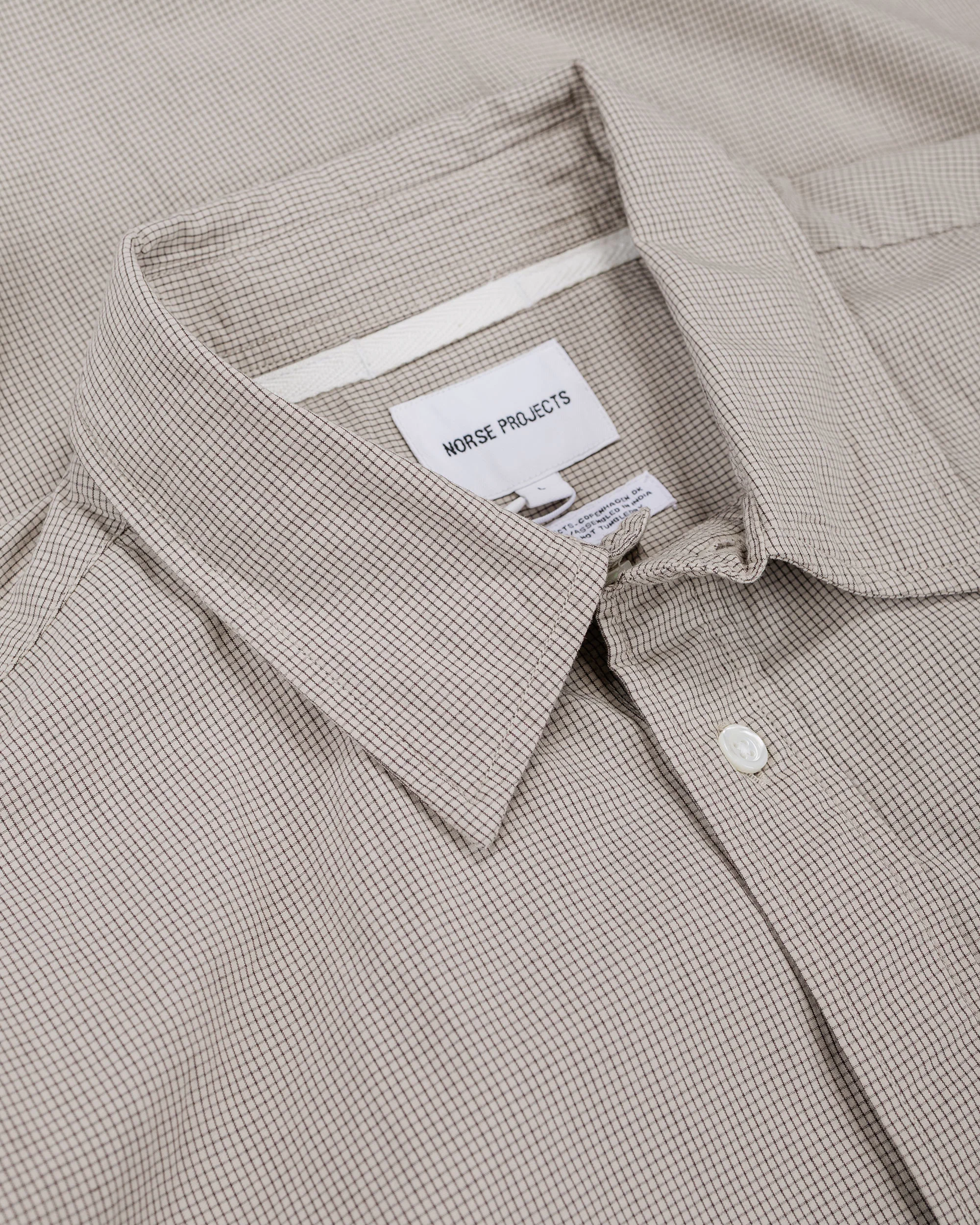 Norse Projects Espevik Oversize Micro Poplin Check Shirt Oatmeal - Image 5