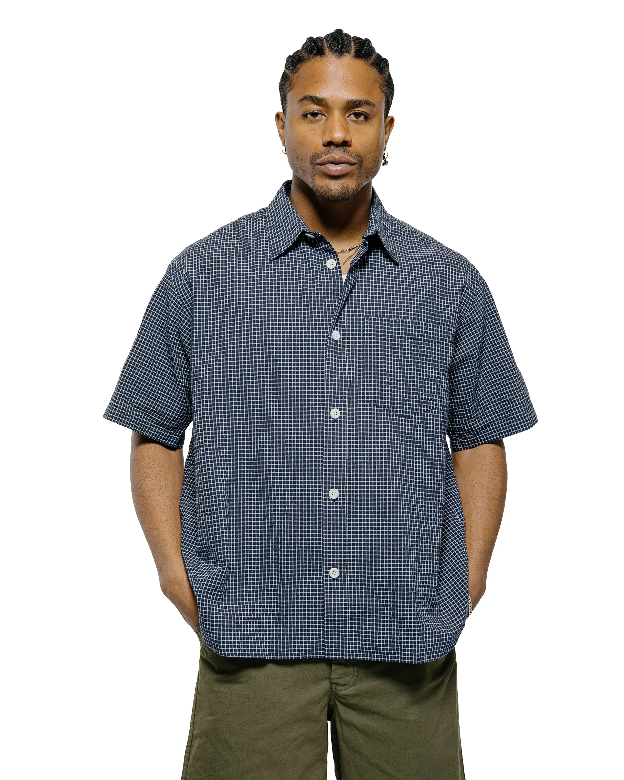 Norse Projects Espevik Oversized Check SS Shirt Dark Navy Check - Image 2