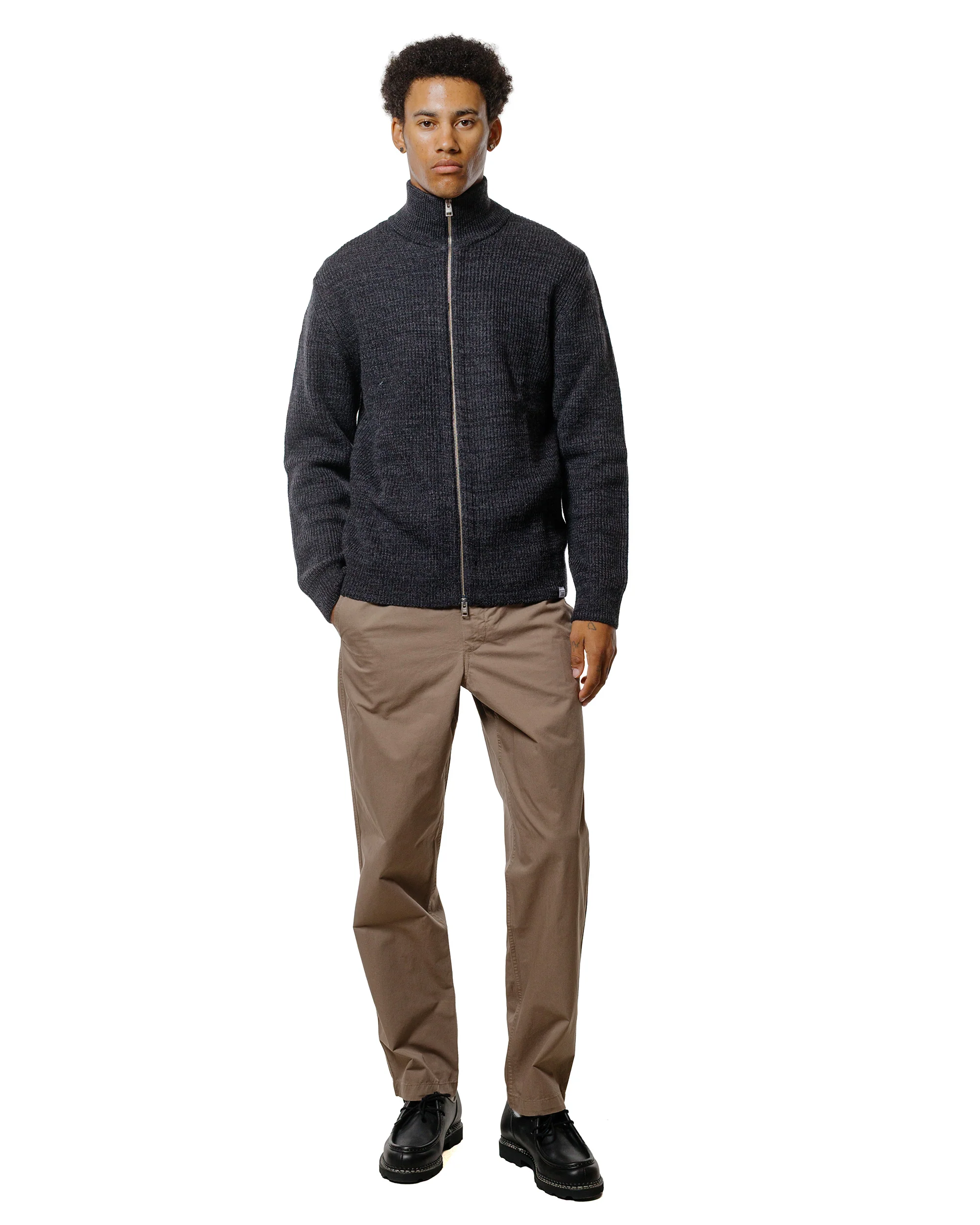 Norse Projects Hagen Wool Cotton Rib Full Zip Jacket Dark Grey Melange - Image 4