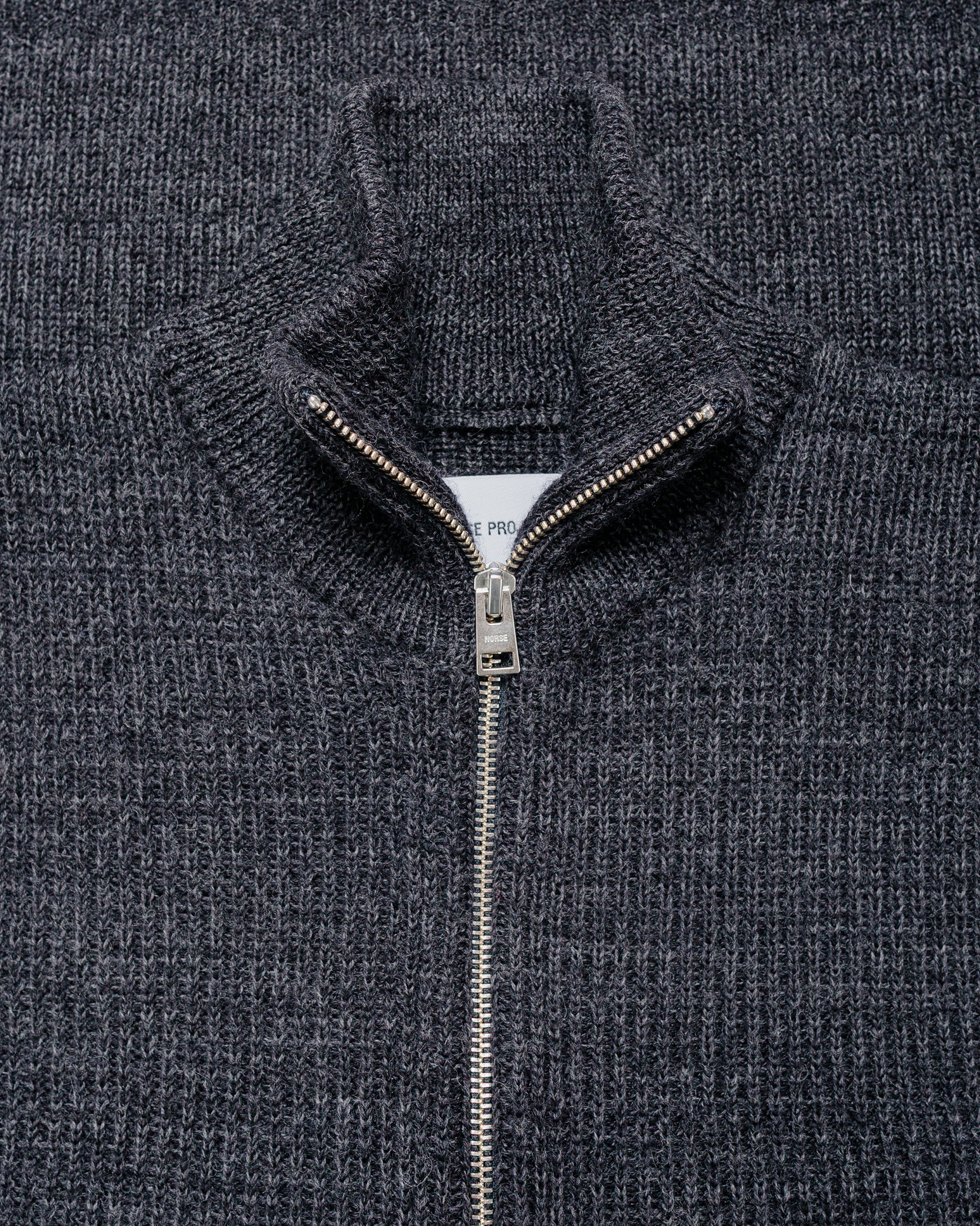 Norse Projects Hagen Wool Cotton Rib Full Zip Jacket Dark Grey Melange - Image 5