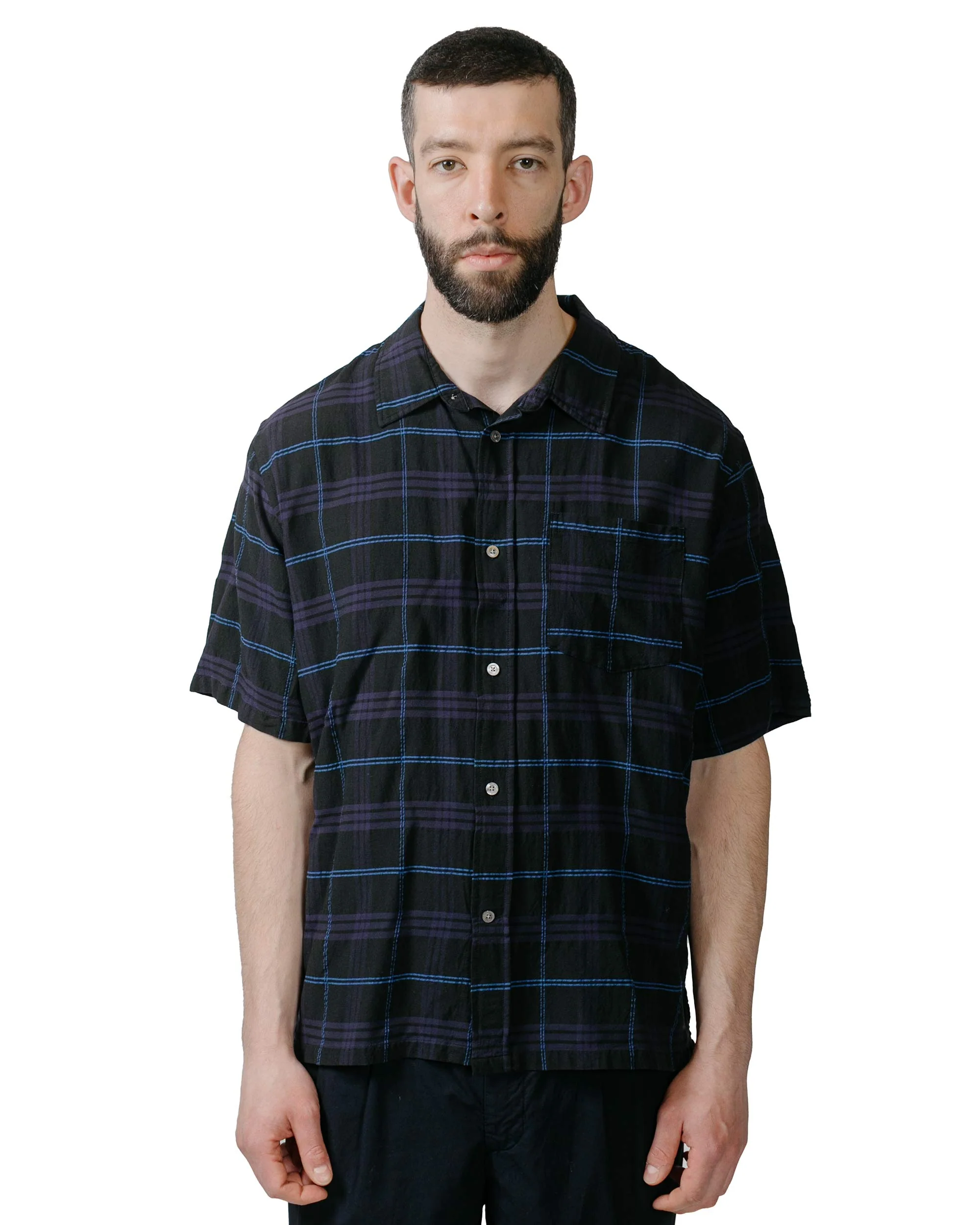 Norse Projects Ivan Relaxed Textured Check SS Shirt Dark Navy - Image 2
