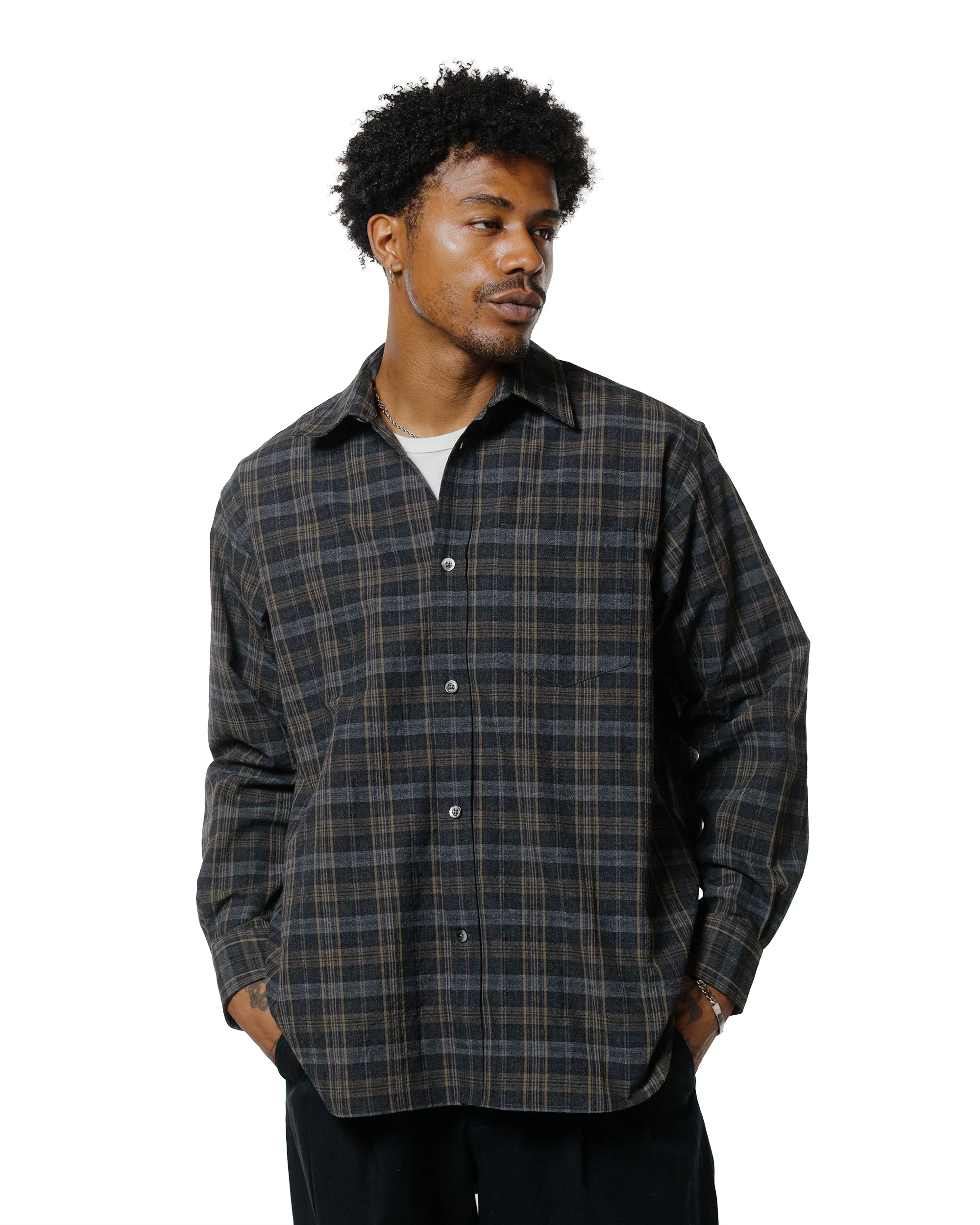 Norse Projects Ole Oversized Wool Check Shirt Charcoal Grey - Image 2