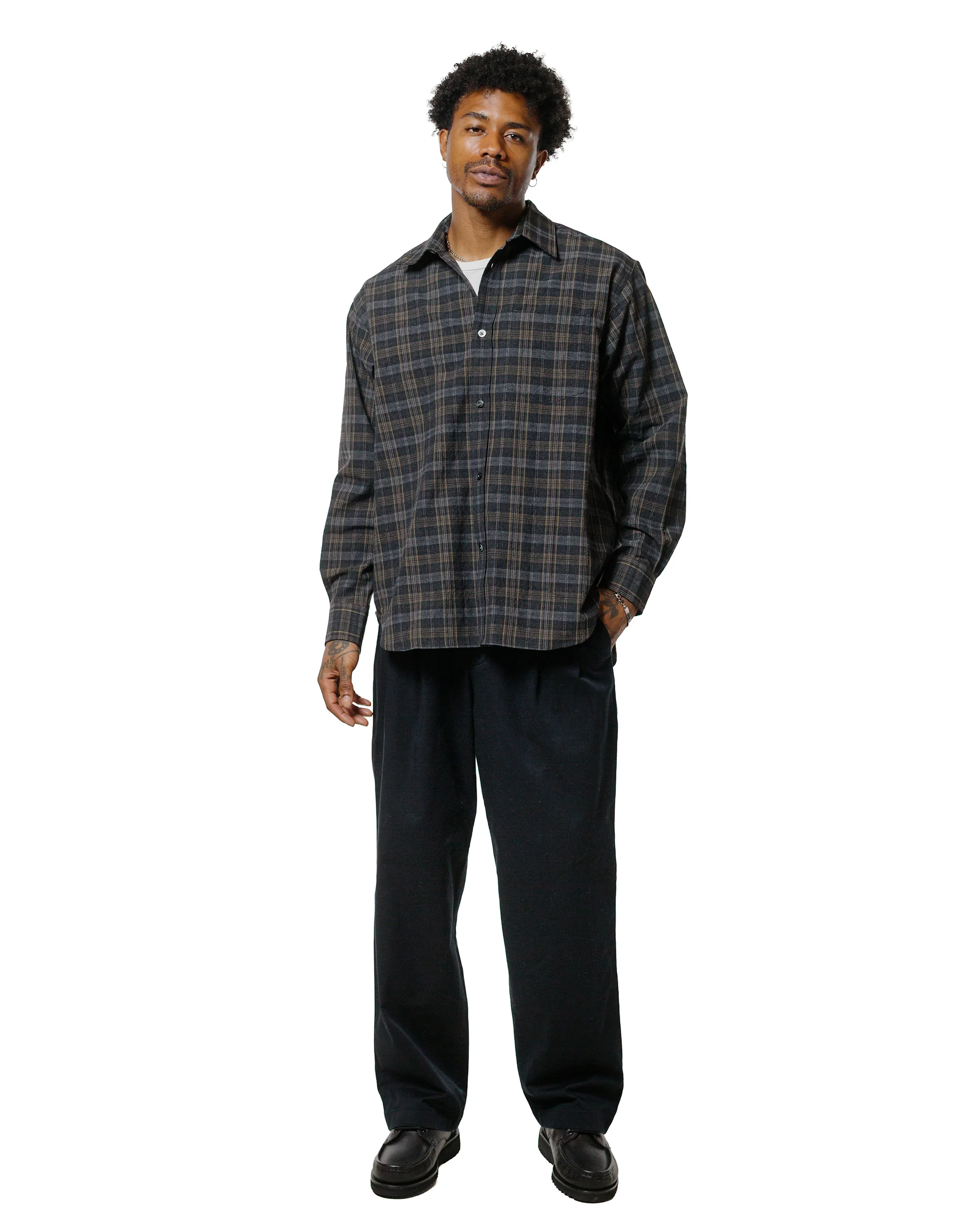 Norse Projects Ole Oversized Wool Check Shirt Charcoal Grey - Image 4