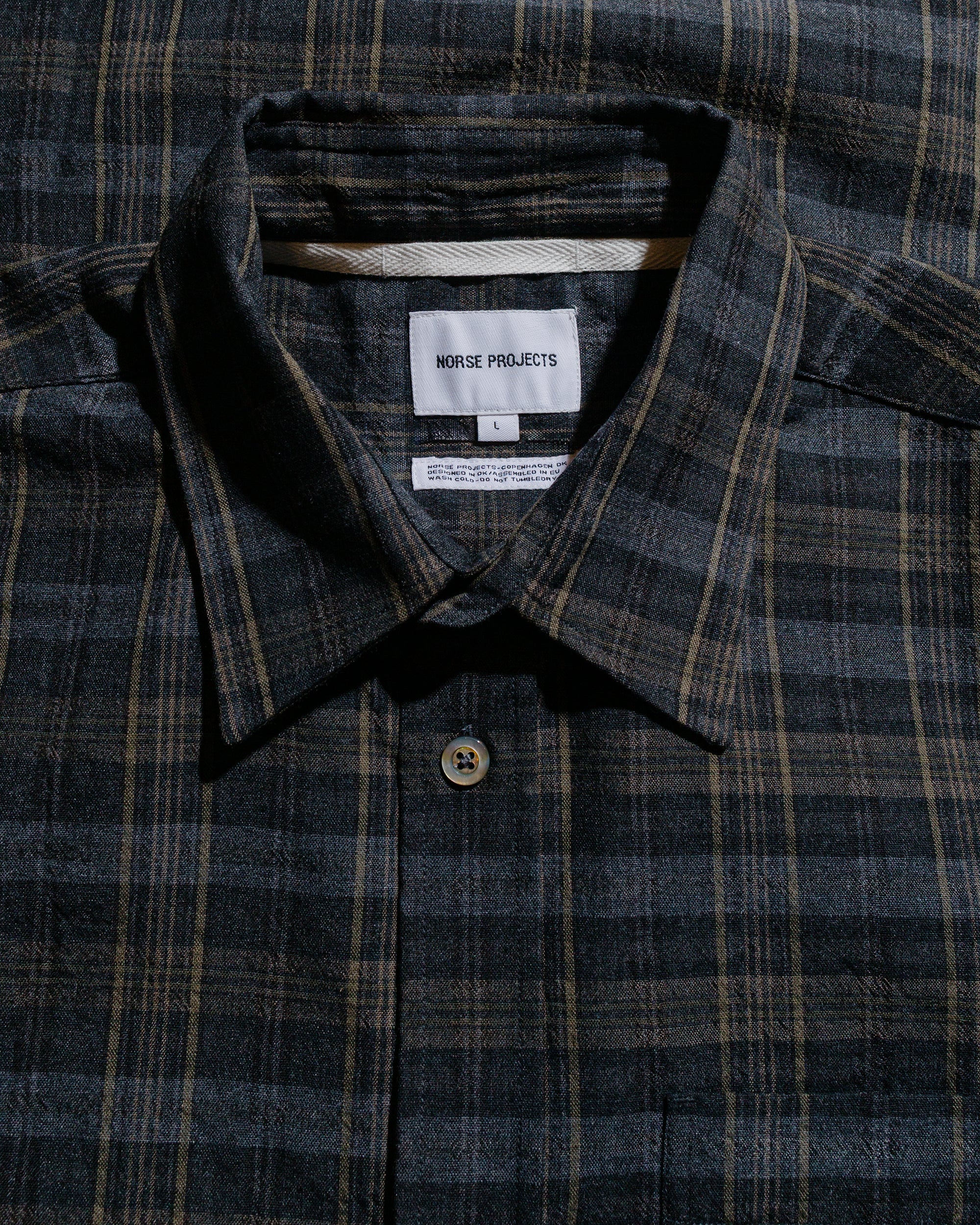 Norse Projects Ole Oversized Wool Check Shirt Charcoal Grey - Image 5