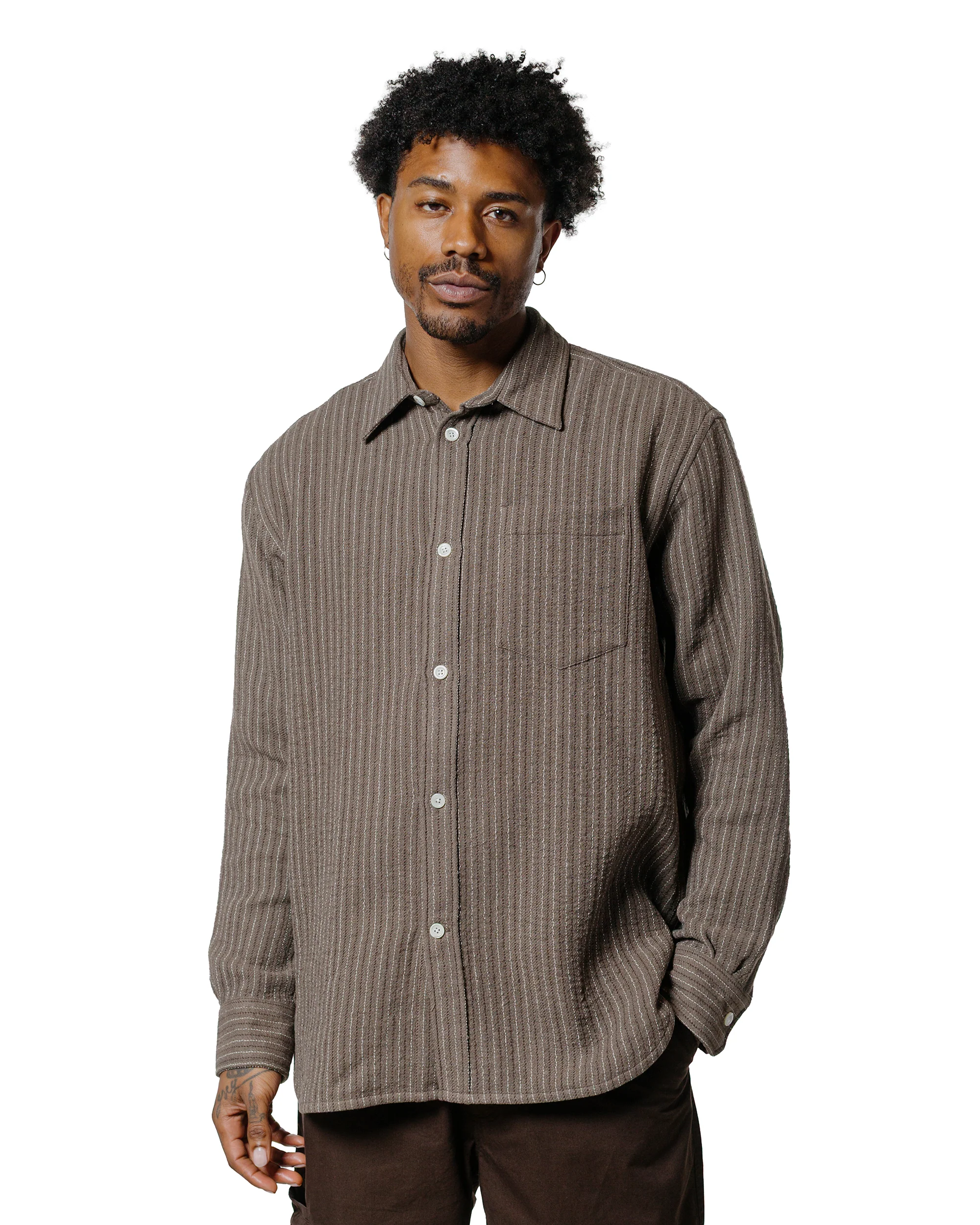 Norse Projects Ole Oversized Wool Stripe Shirt Seal Brown - Image 2