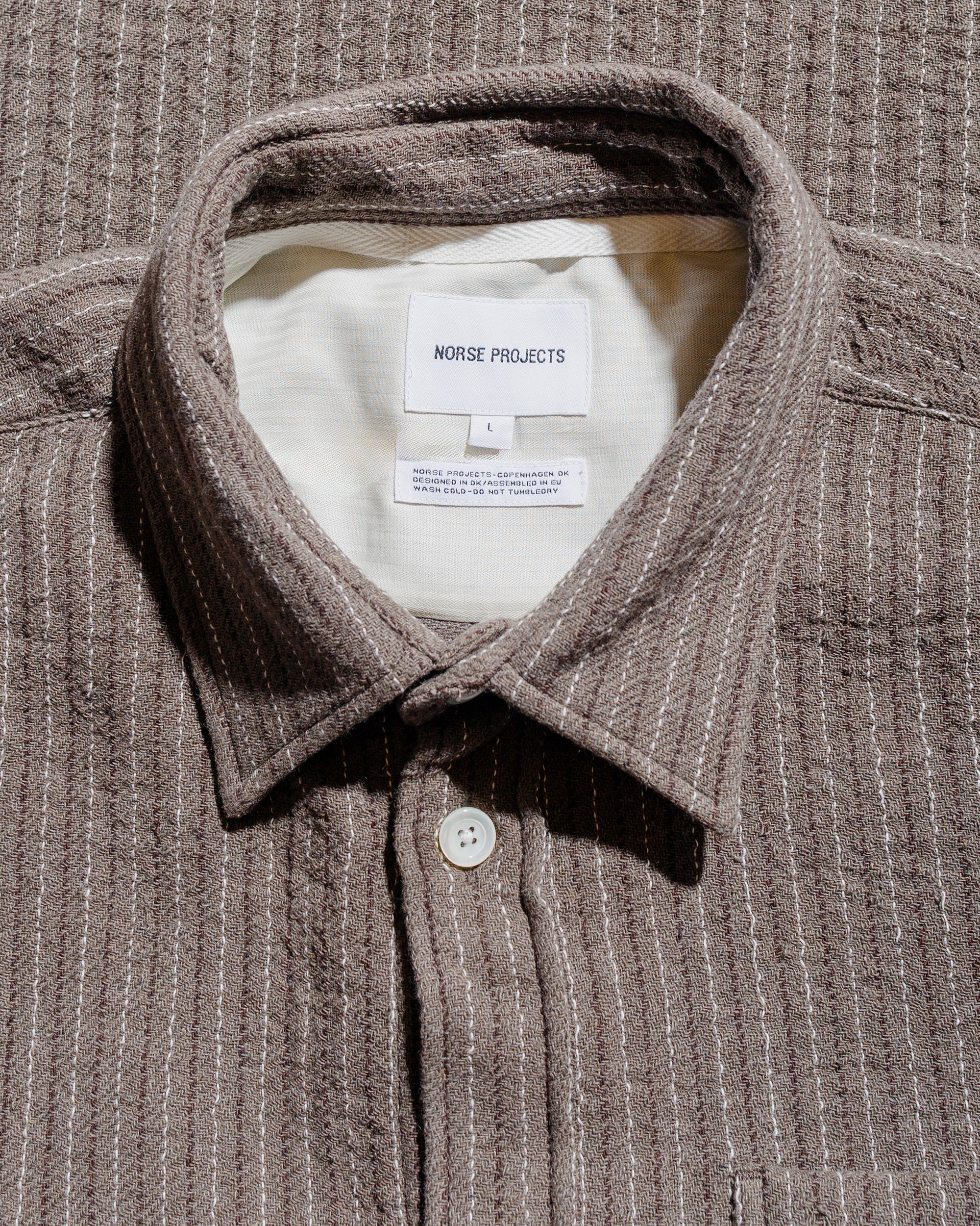 Norse Projects Ole Oversized Wool Stripe Shirt Seal Brown - Image 5