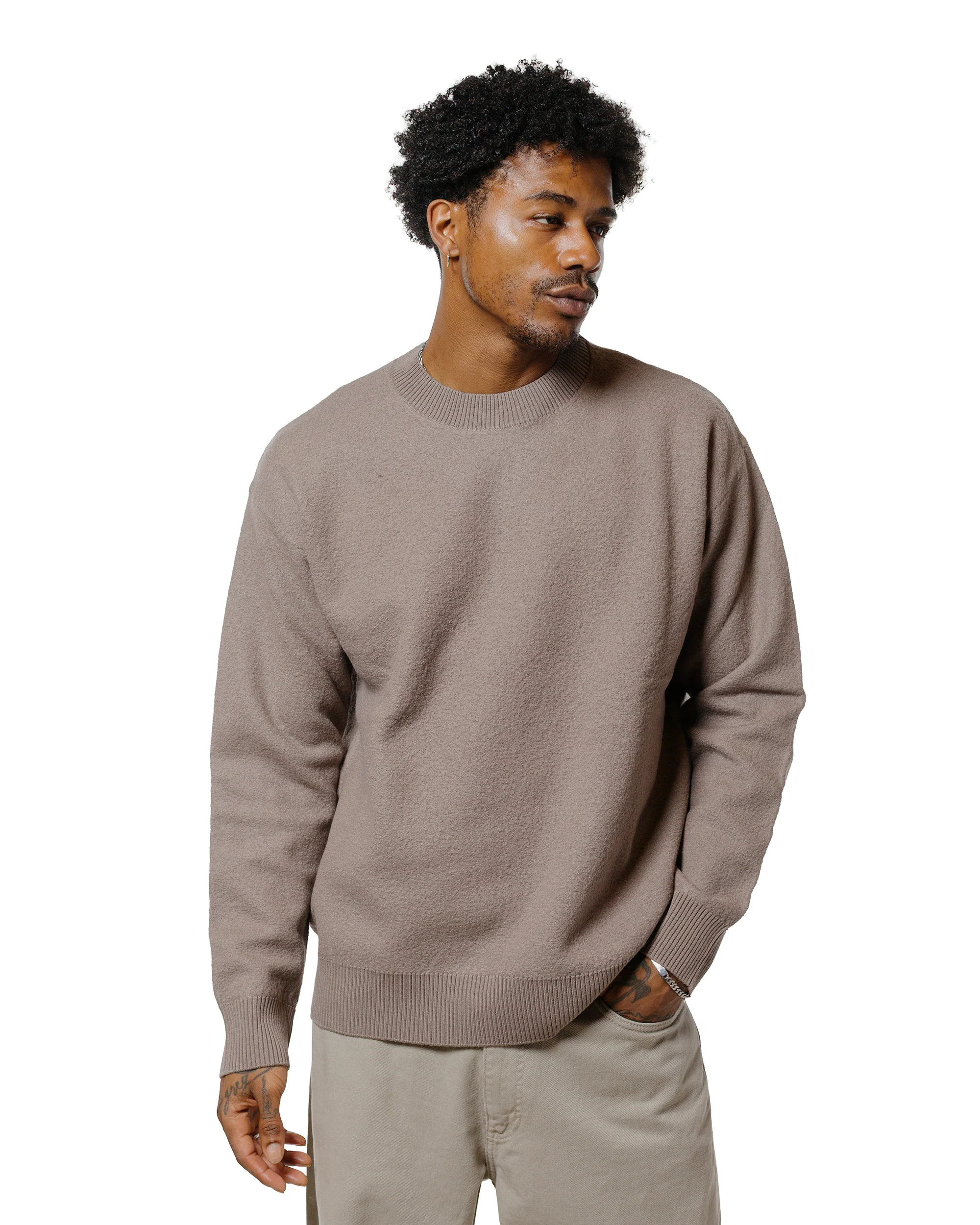 Norse Projects Rom Boiled Wool Crewneck Walnut - Image 2