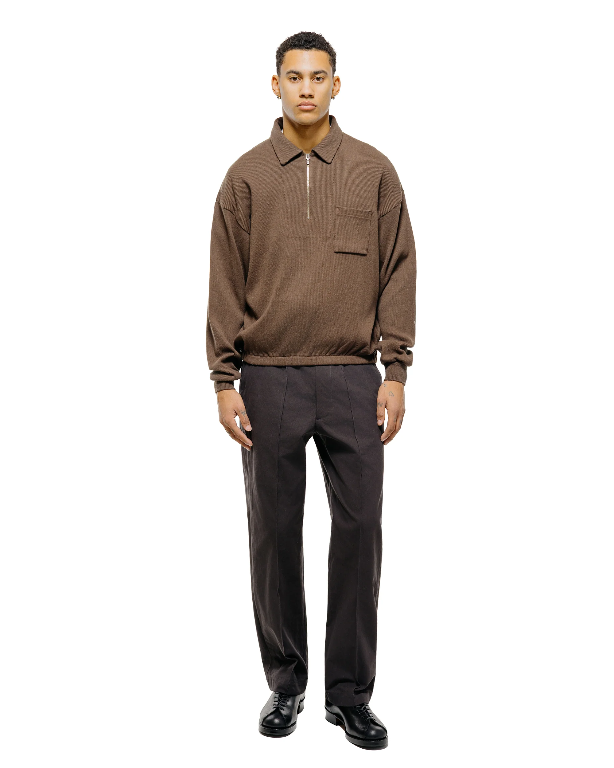 Old Joe Quater Zip Silk Nep Ripped Shirt Bark - Image 4