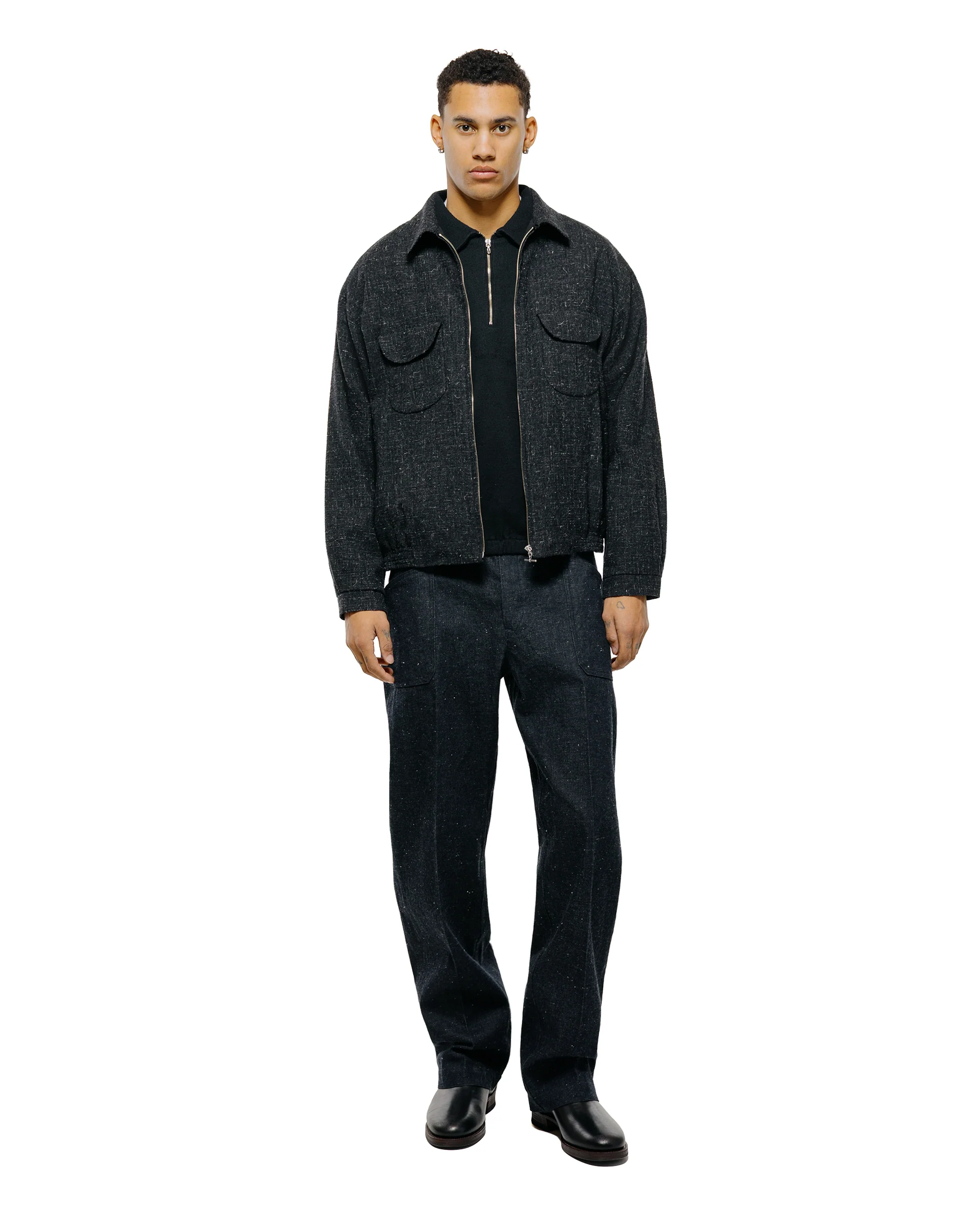 Old Joe Quater Zip Silk Nep Ripped Shirt Onyx - Image 4