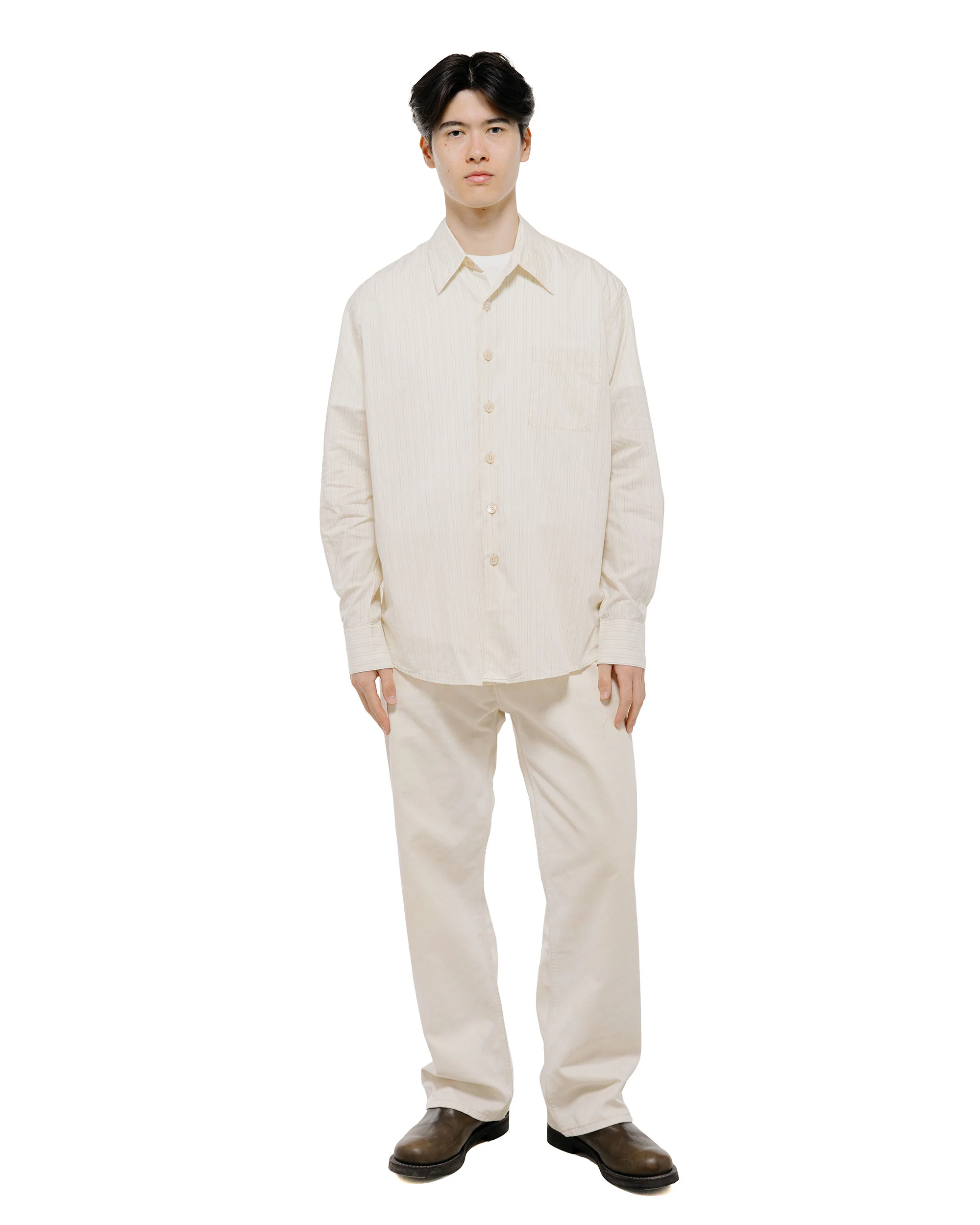 Our Legacy Above Shirt Faded Bone Windstripe Lyocell - Image 5