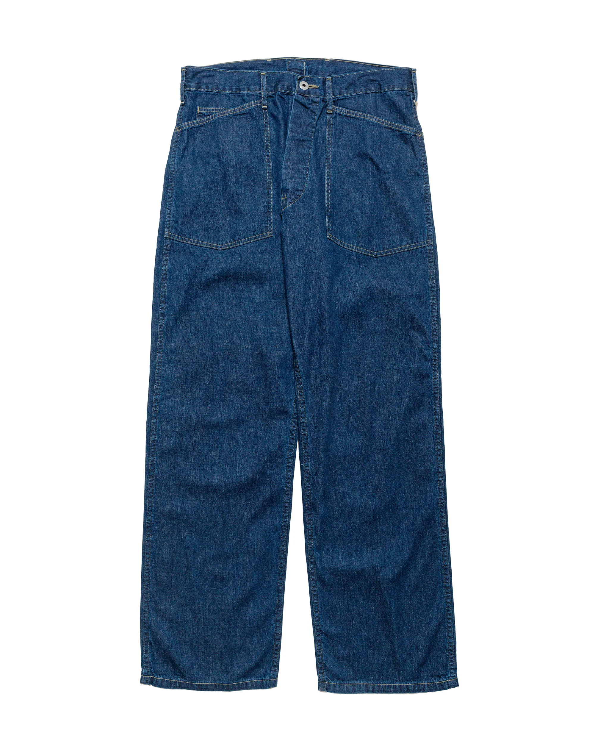 Post O'Alls ARMY Pants Blue Denim w/OD Yellow Stitch Indigo