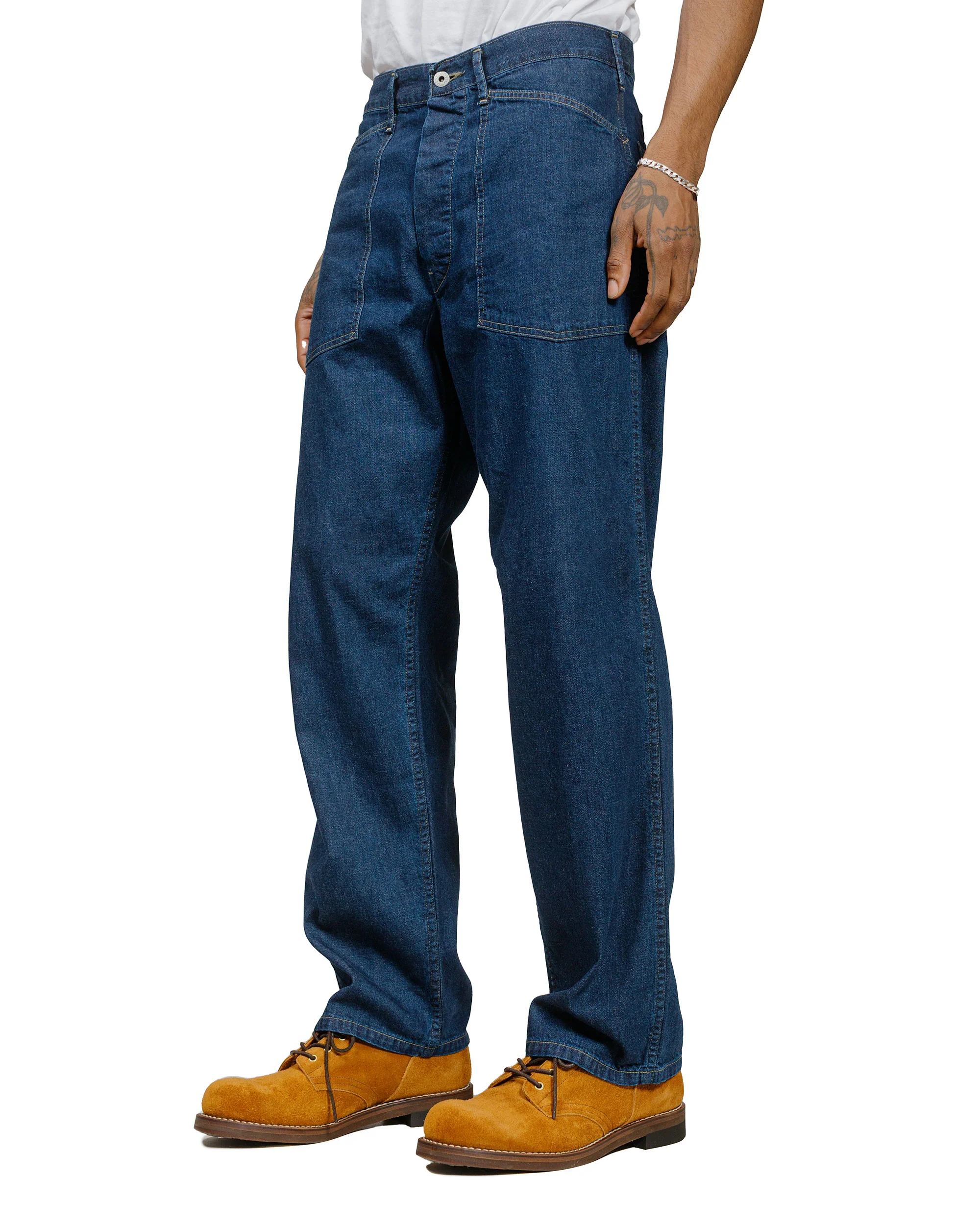 Post O'Alls ARMY Pants Blue Denim w/OD Yellow Stitch Indigo - Image 2