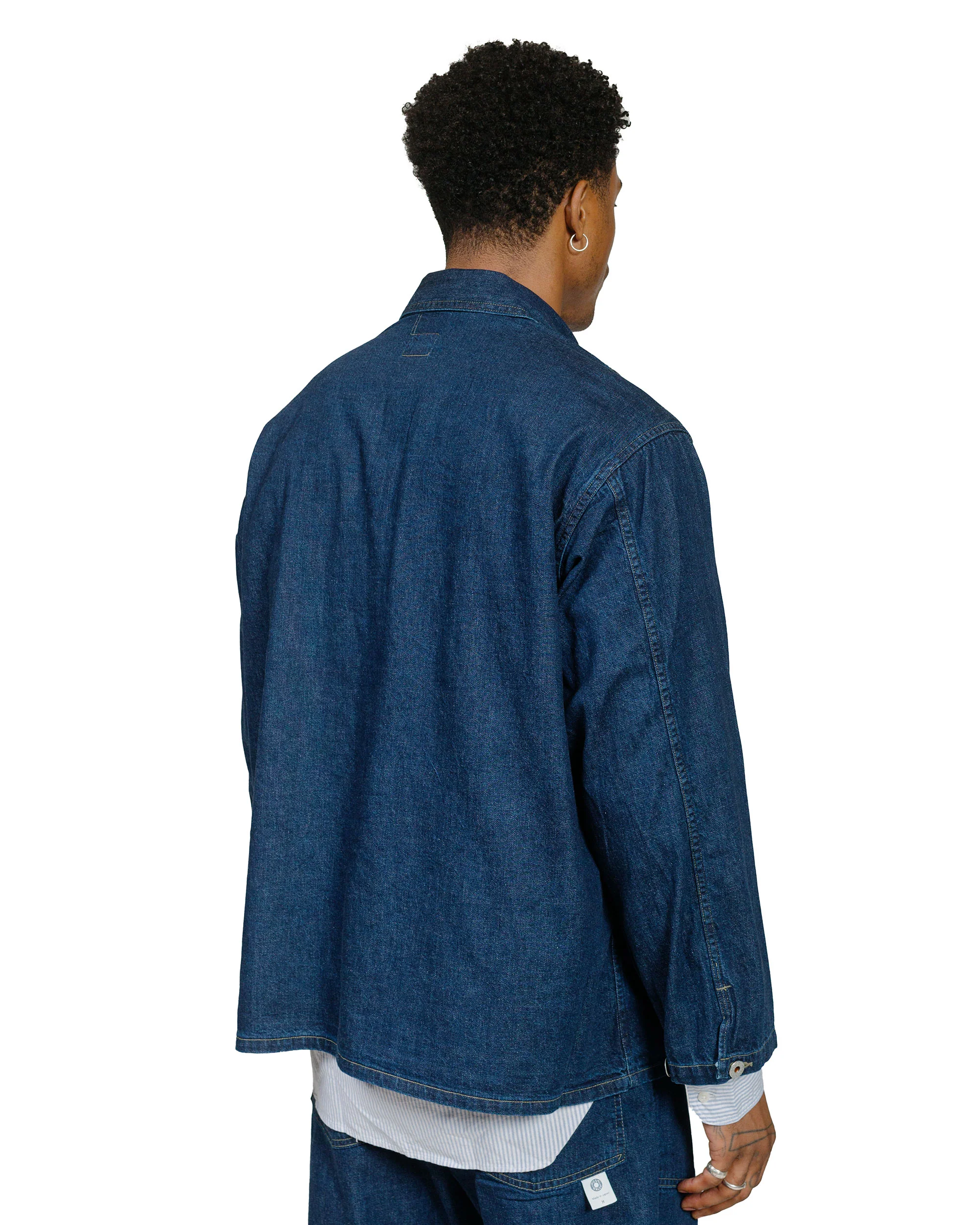 Post O'Alls ARMY Shirt Blue Denim w/OD Yellow Stitch Indigo - Image 3