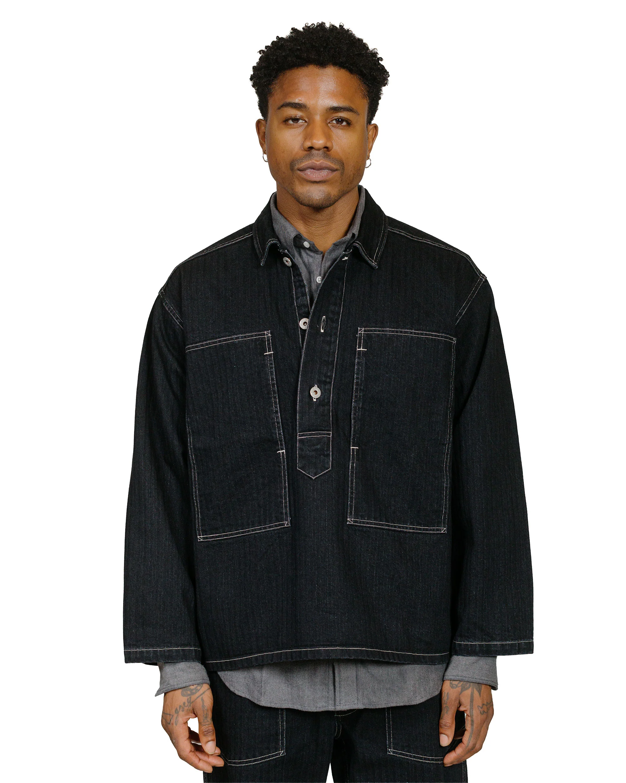 Post O'Alls ARMY Shirt Herringbone Denim Black - Image 2