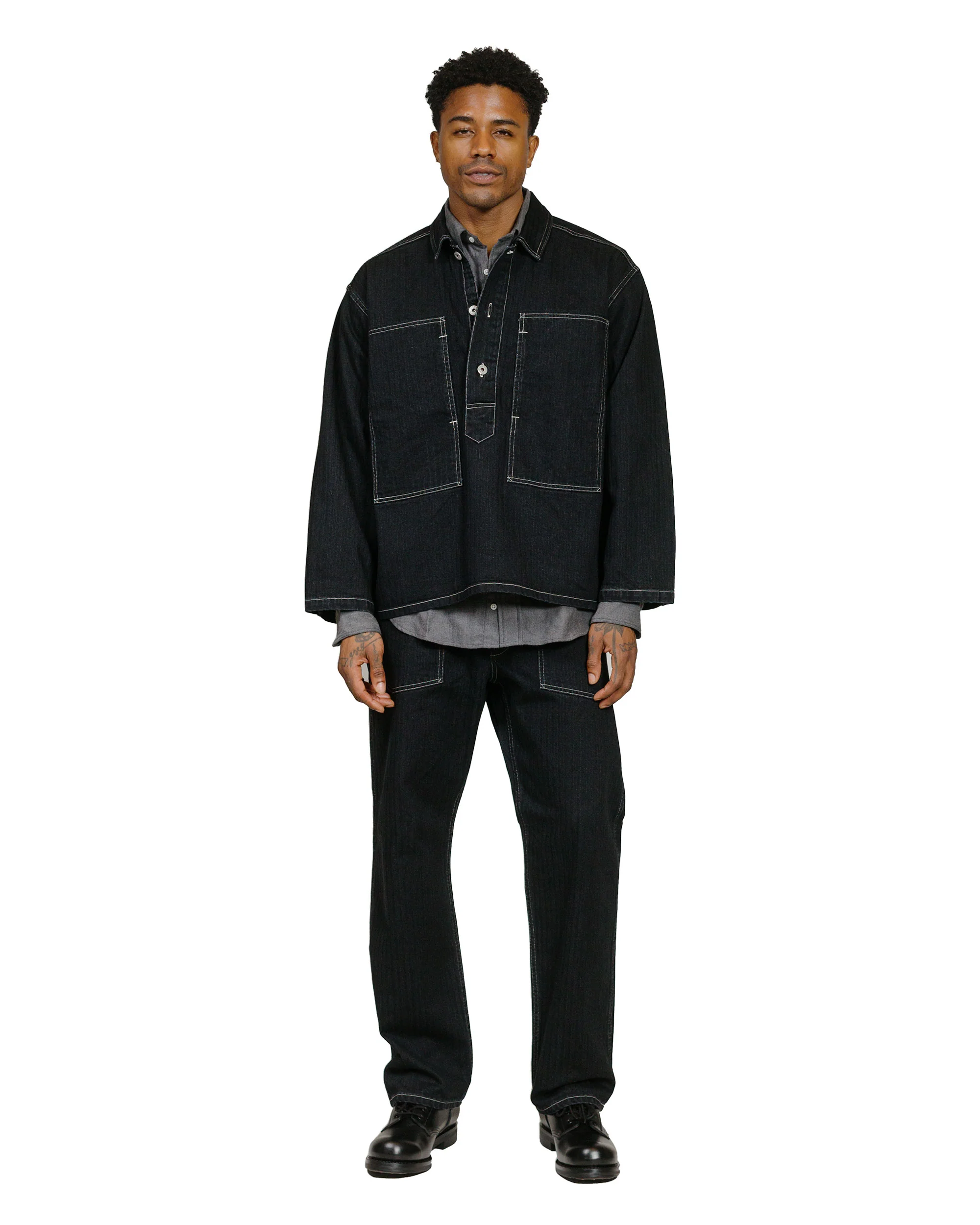 Post O'Alls ARMY Shirt Herringbone Denim Black - Image 4