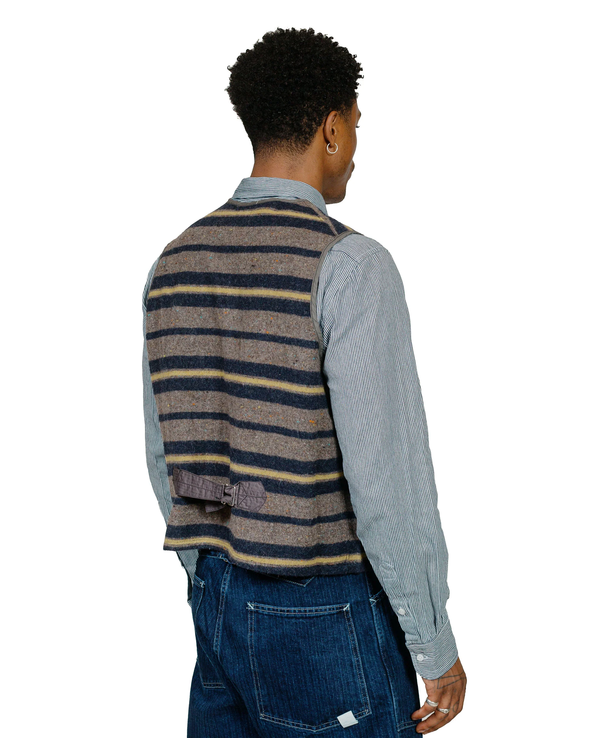 Post O'Alls Fleece Vest Trashed Wool Navy Stripe - Image 3