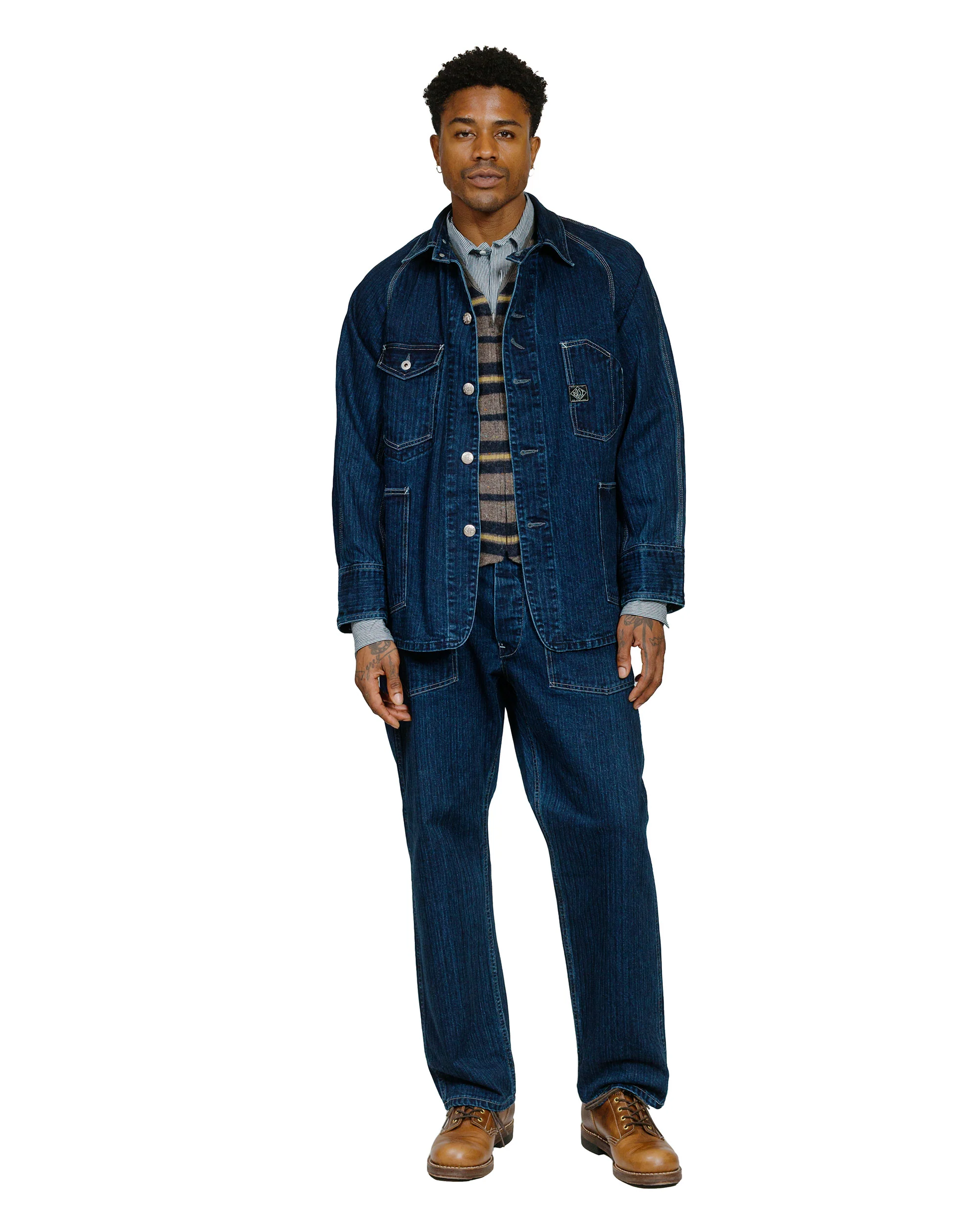 Post O'Alls Fleece Vest Trashed Wool Navy Stripe - Image 4