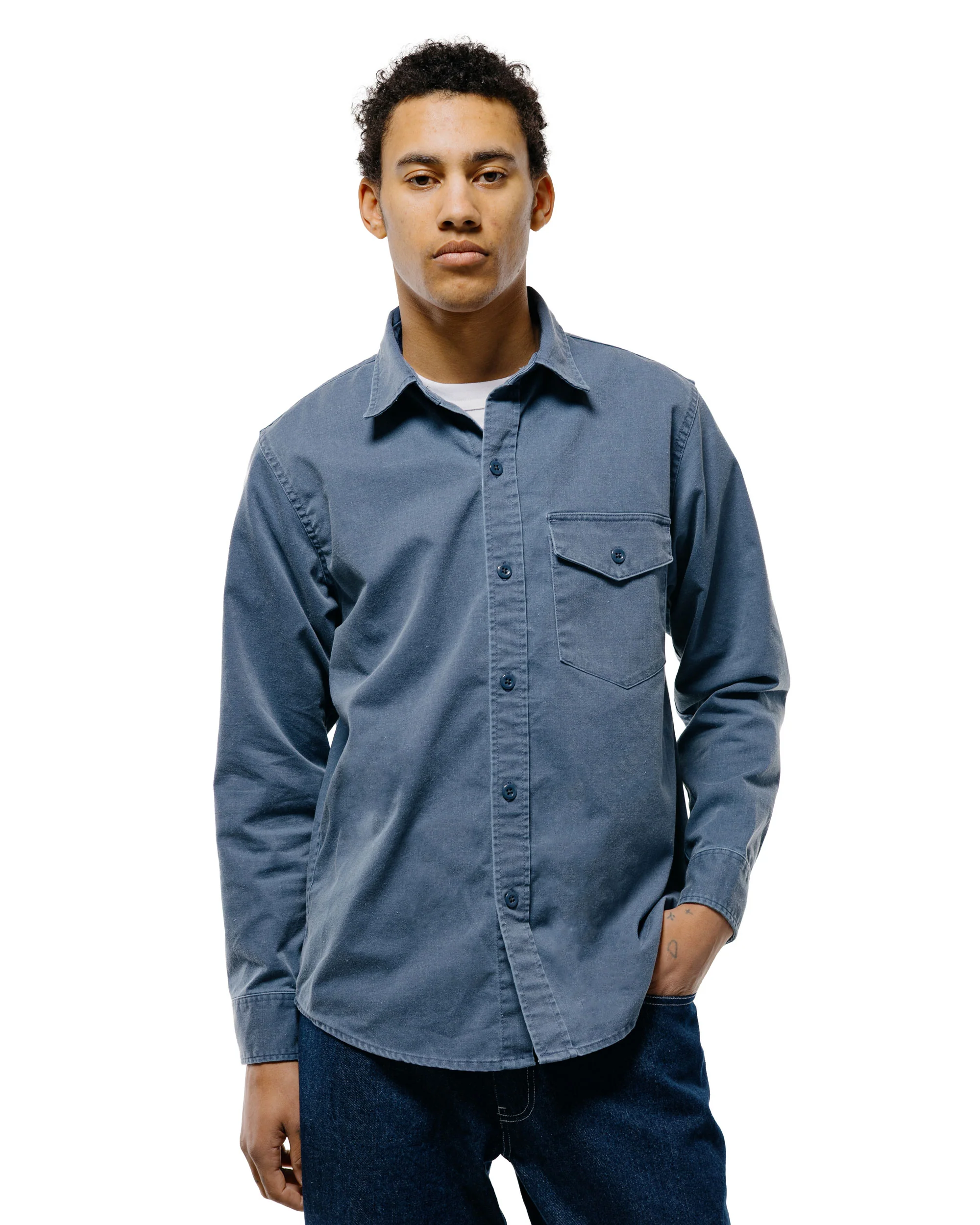 Randy's Garments 1-Pocket Work Shirt Blue 7oz Stone Washed Cotton Cadet Cloth - Image 2