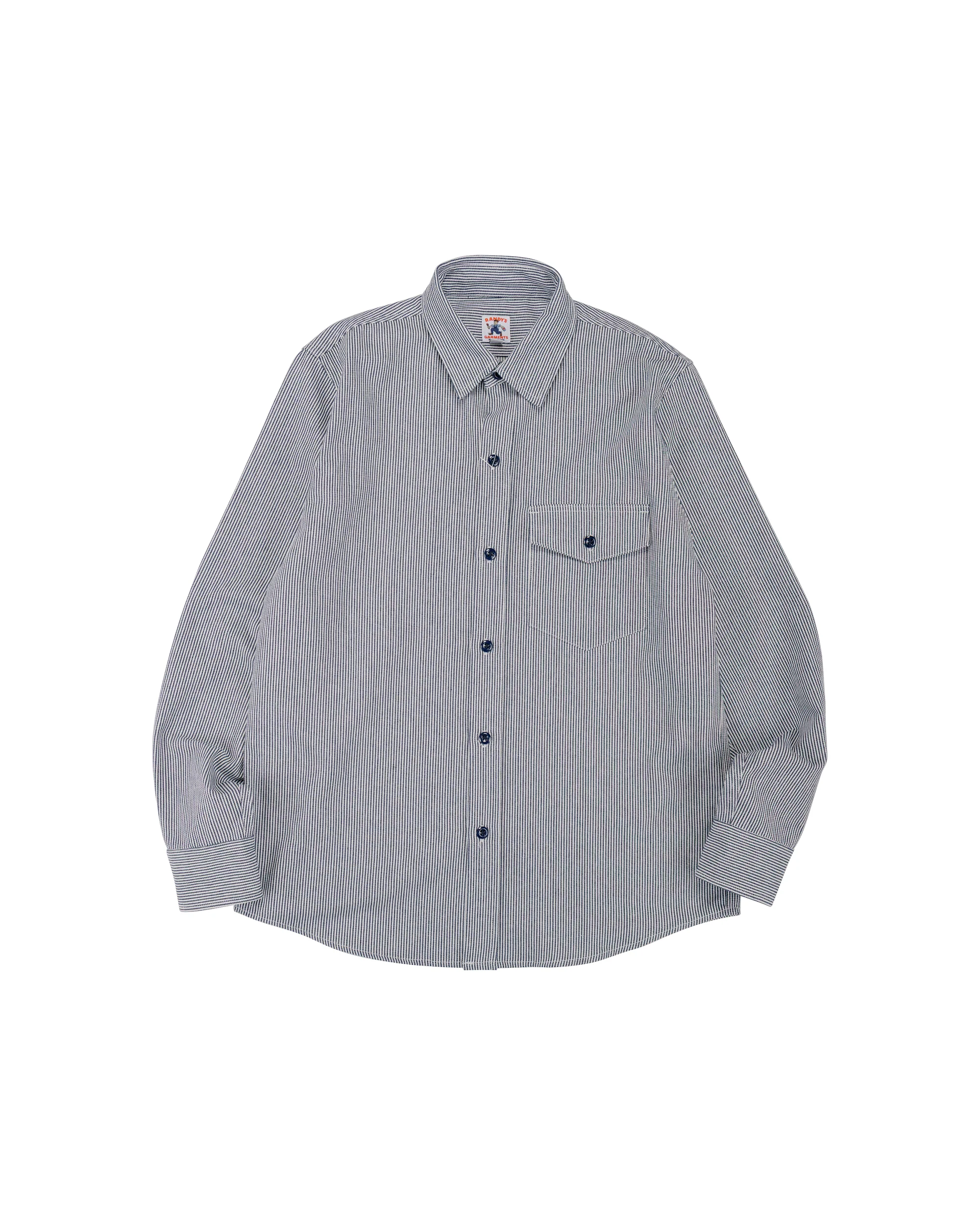 Randy's Garments 1-Pocket Work Shirt 8oz Narrow Stripe Cotton Denim White/Indigo